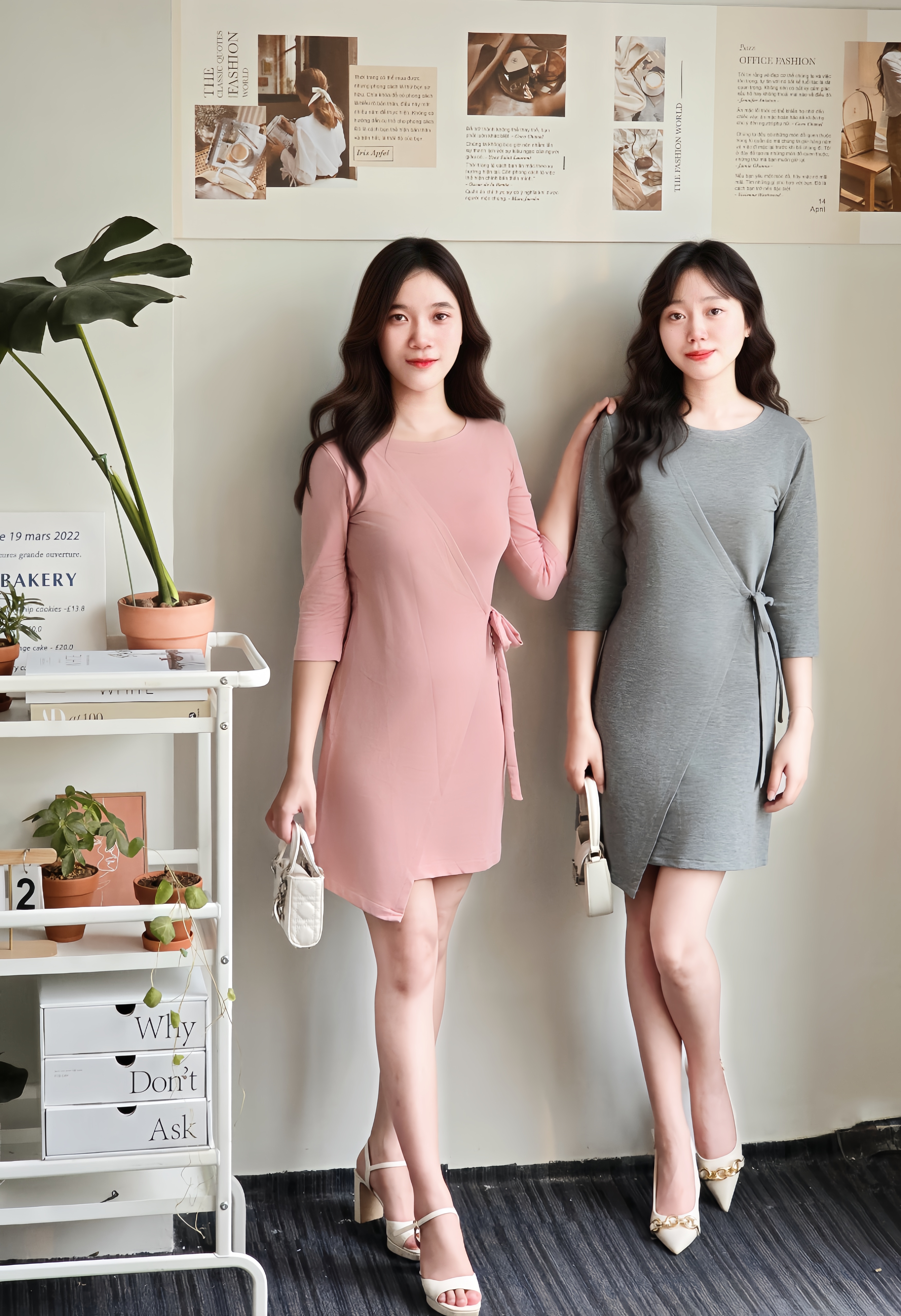 VL1826 - Váy cotton vạt chéo nơ eo