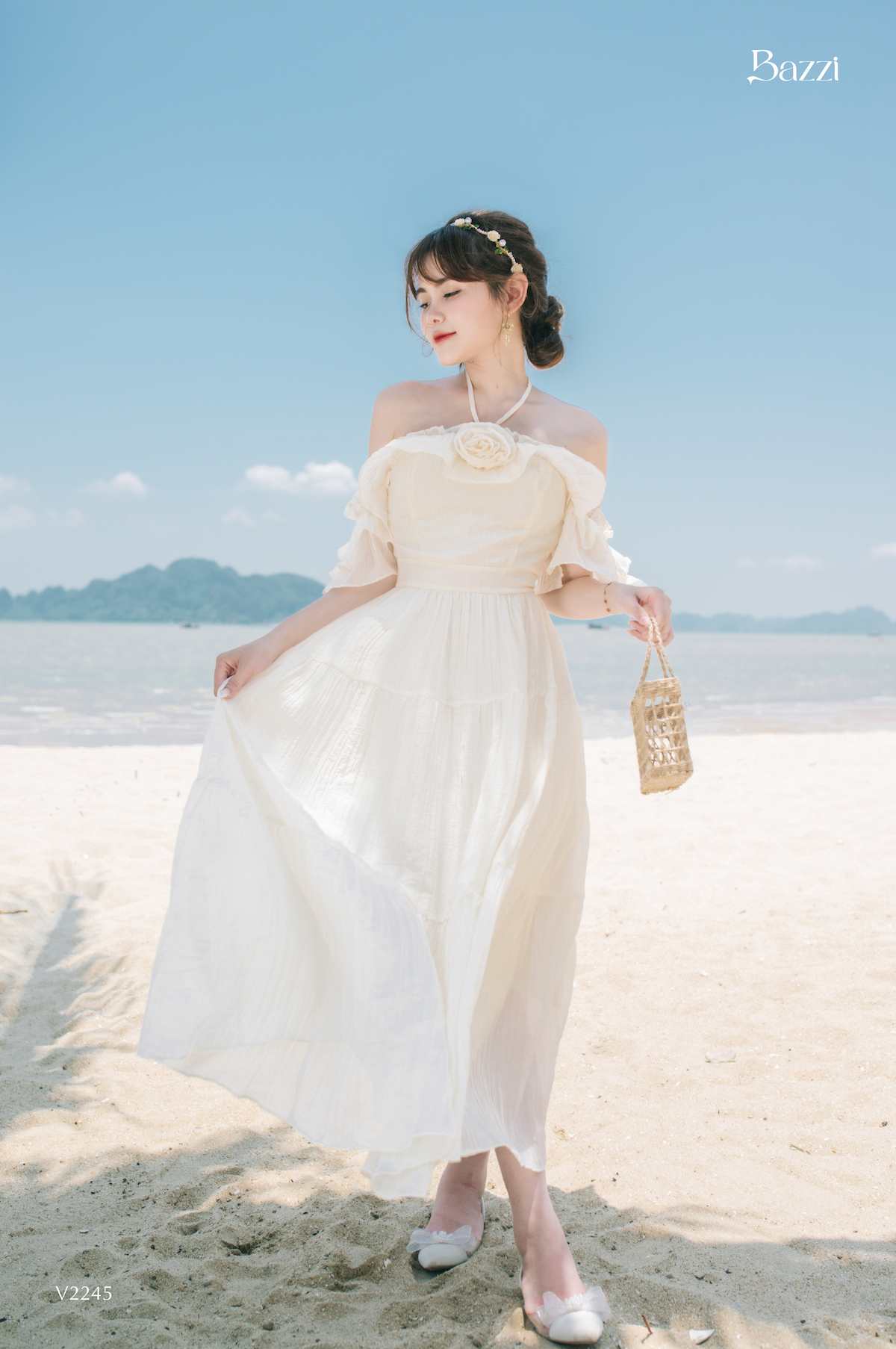 VL2245 - Váy trễ vai đính hoa dáng dài