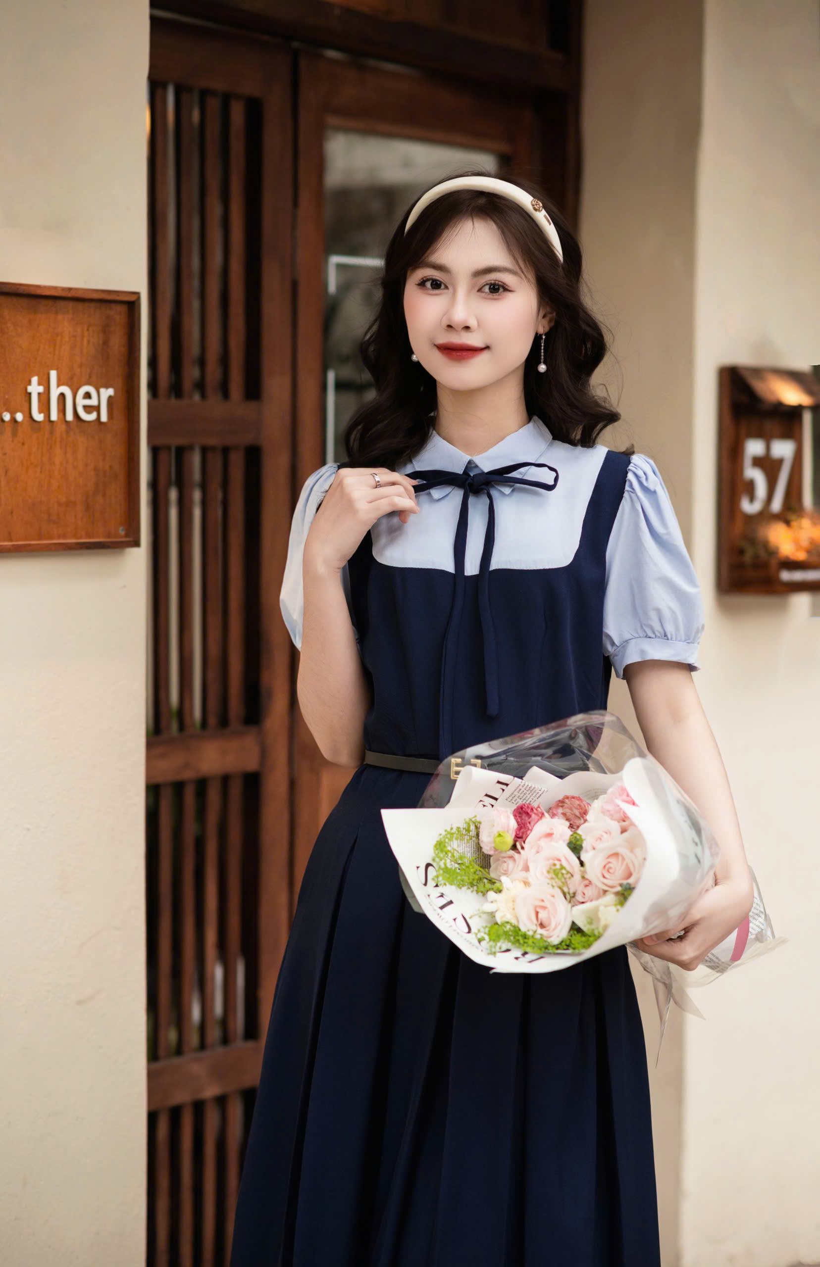 VL2440 - Váy - Liền xếp li phối màu kèm dây nơ