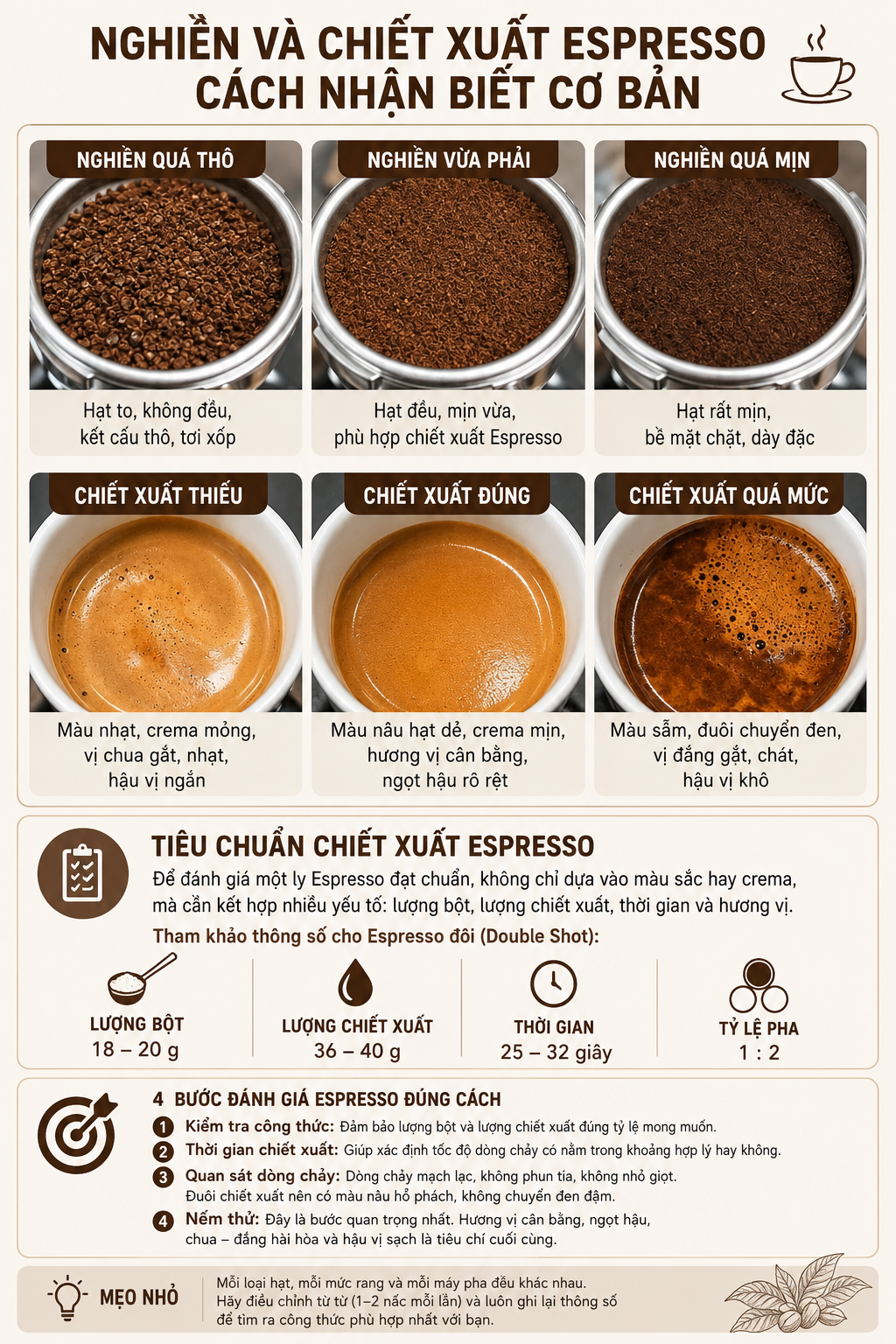 Espresso Chuẩn Là Gì? 6 Dấu Hiệu Nhận Biết Ly Espresso Được Chiết Xuất Đúng Cách