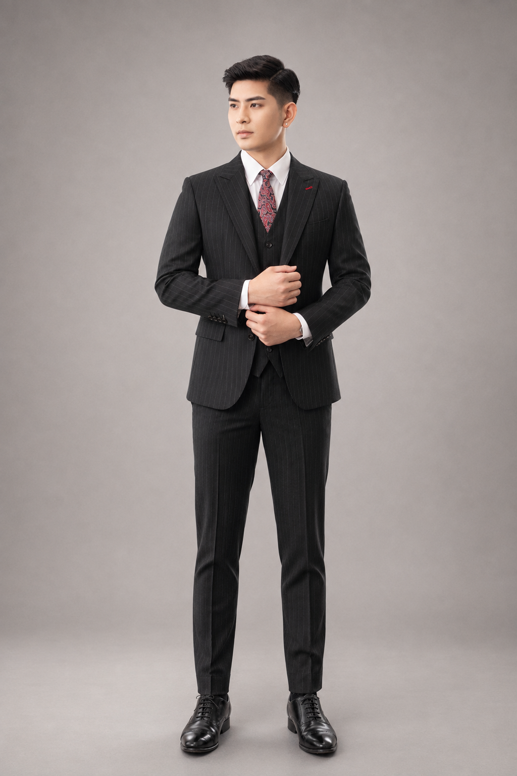 Bộ suit 2 khuy kẻ sọc chìm EAB 203