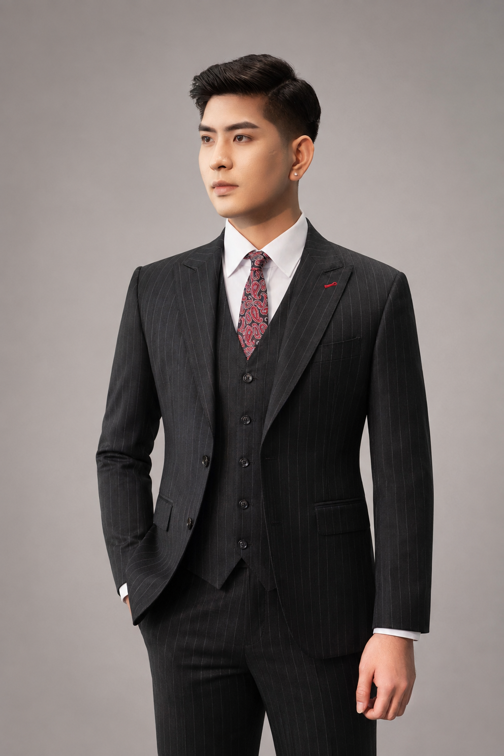 Bộ suit 2 khuy kẻ sọc chìm EAB 203