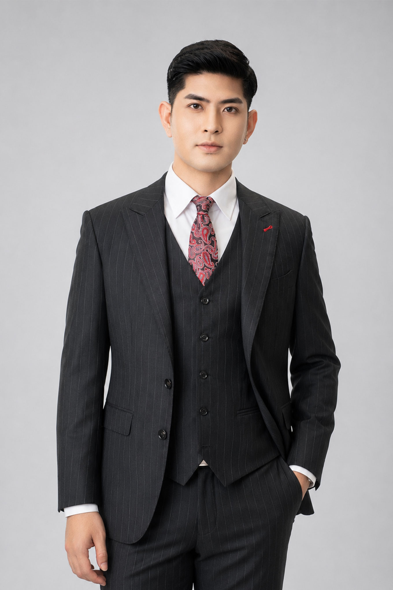 Bộ suit 2 khuy kẻ sọc chìm EAB 203