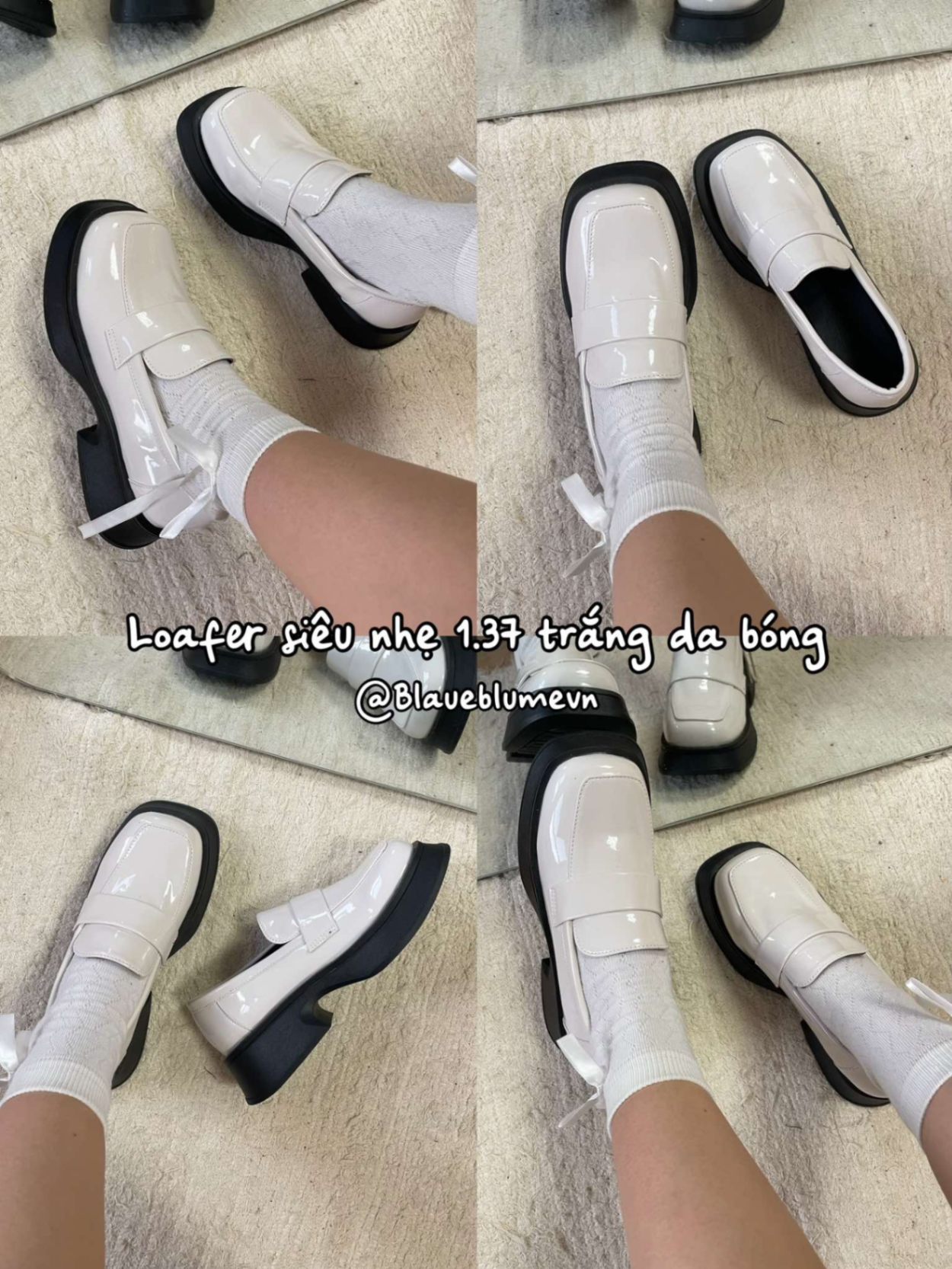 Loafer siêu nhẹ 1.37 trắng da bóng (hộp &t299)