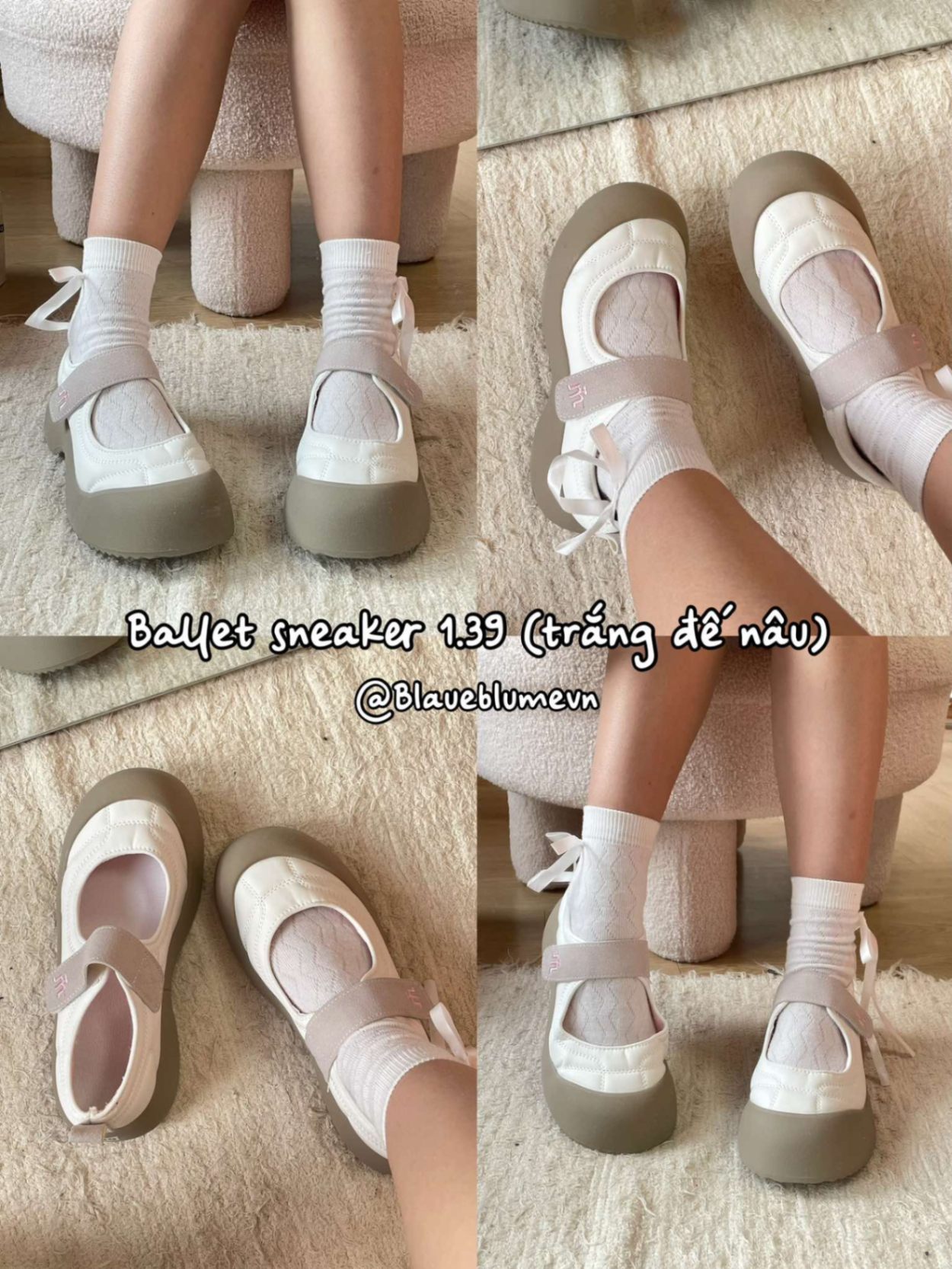 Ballet sneaker trắng đế nâu 1.39 hộp b6028
