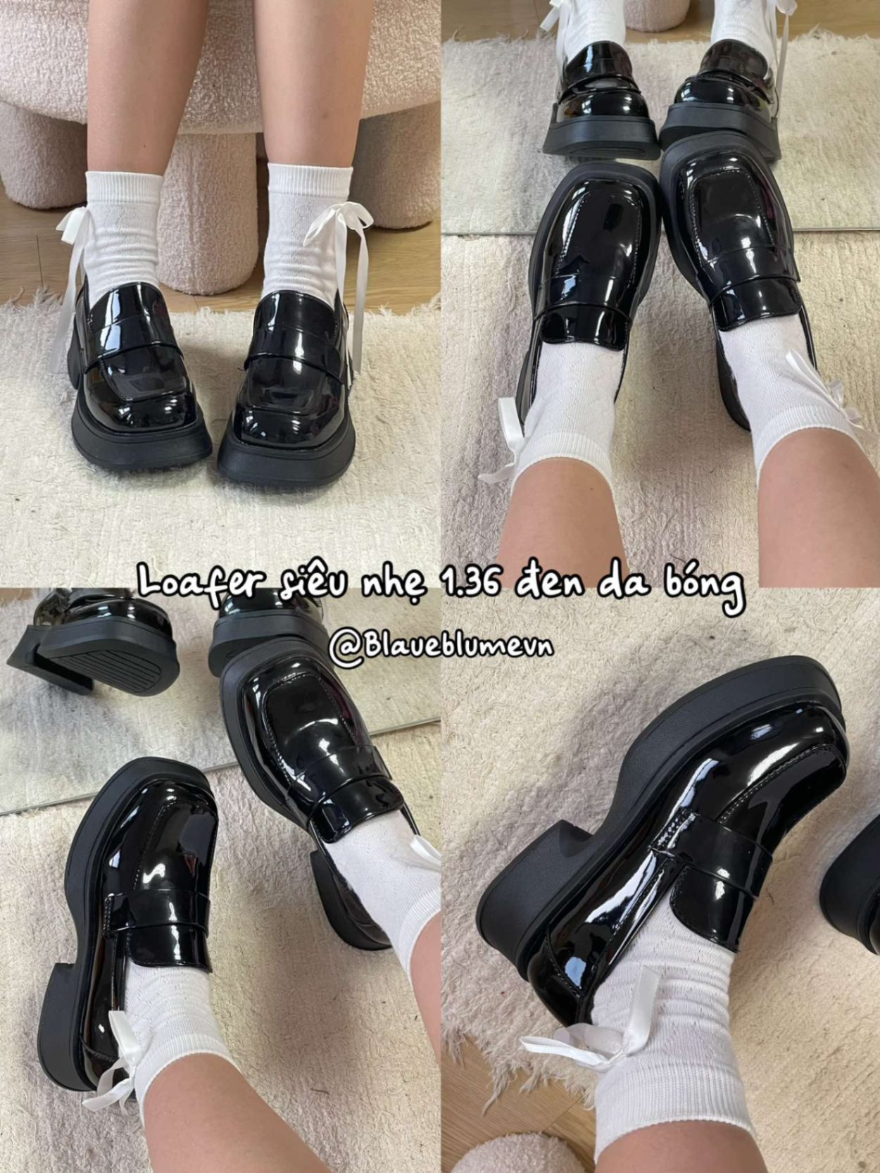 Loafer siêu nhẹ 1.36 đen bóng (hộp cam h07)