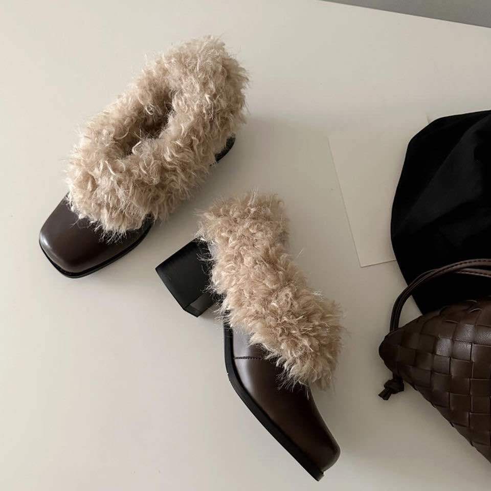 Loafer cổ bông gót 6cm