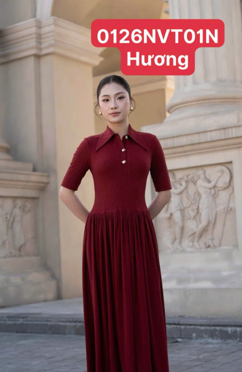 Váy thun cổ bổ trụ