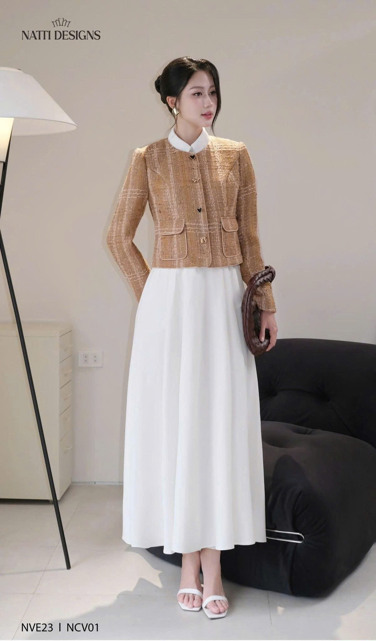 Áo ký giả dạ tweed kẻ