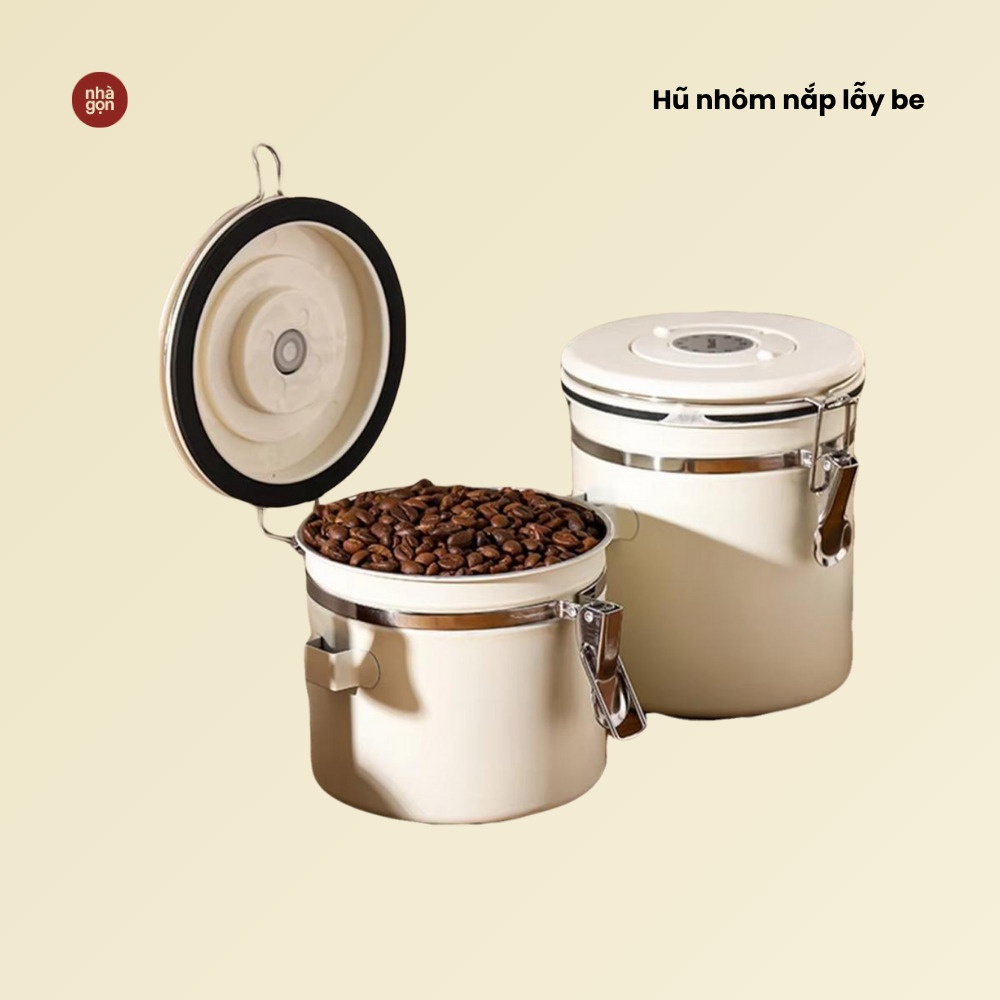 Hũ nhôm nắp lẫy be - 1.8L