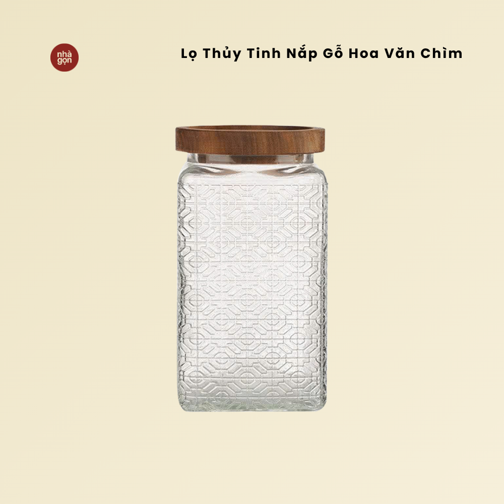 Lọ đựng thuỷ tinh chìm nắp gỗ - 1000ml