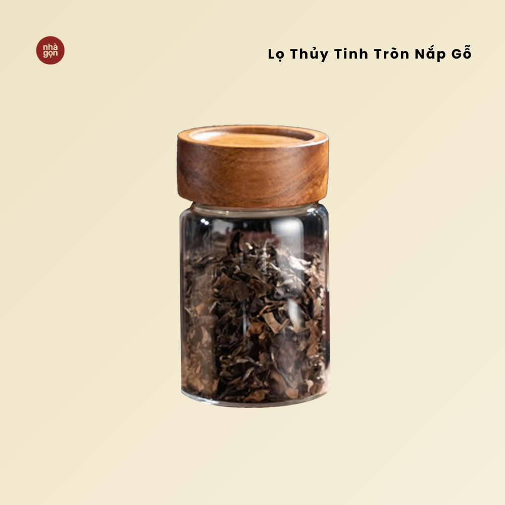 Lọ đựng thuỷ tinh trơn nắp gỗ