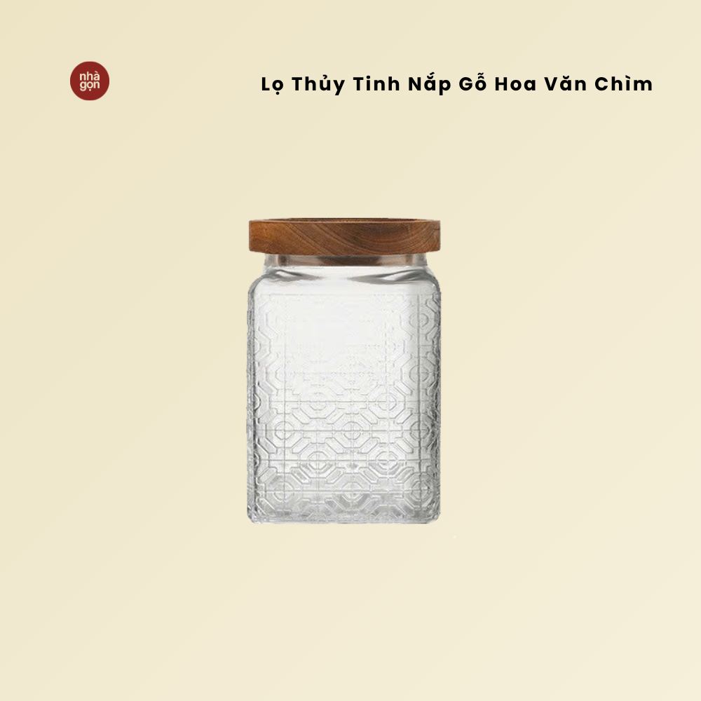 Lọ đựng thuỷ tinh chìm nắp gỗ - 800ml