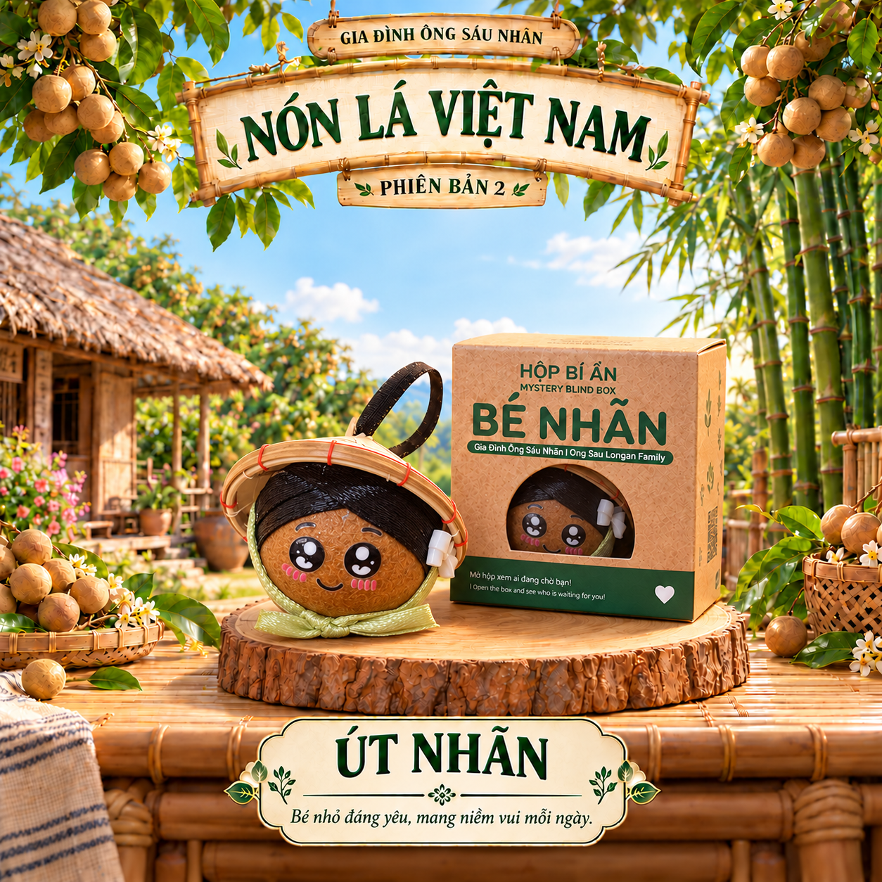 Bộ 6 bé Nhãn Nón Lá Việt Nam - Phiên bản 2 - Móc khoá thủ công từ trái nhãn