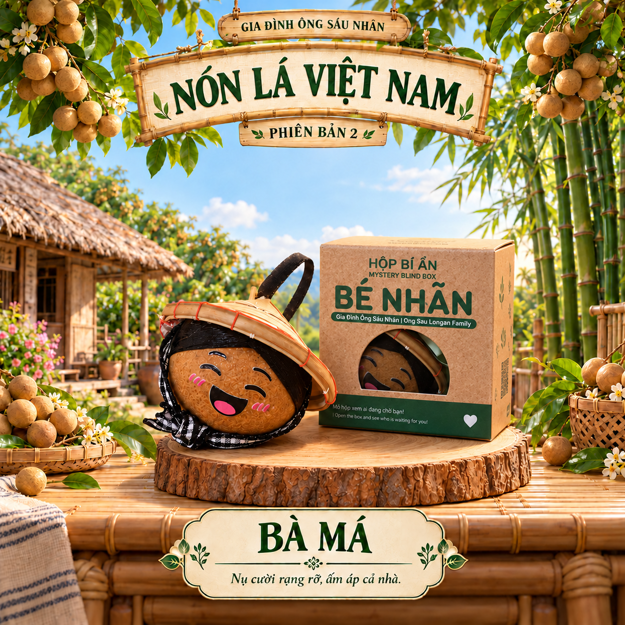 Bộ 6 bé Nhãn Nón Lá Việt Nam - Phiên bản 2 - Móc khoá thủ công từ trái nhãn