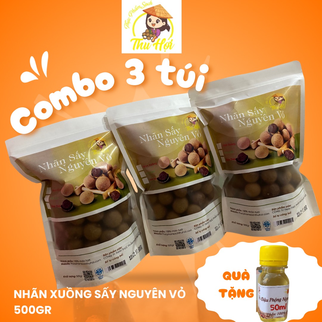 Combo 3 túi nhãn Xuồng sấy nguyên vỏ 500gr