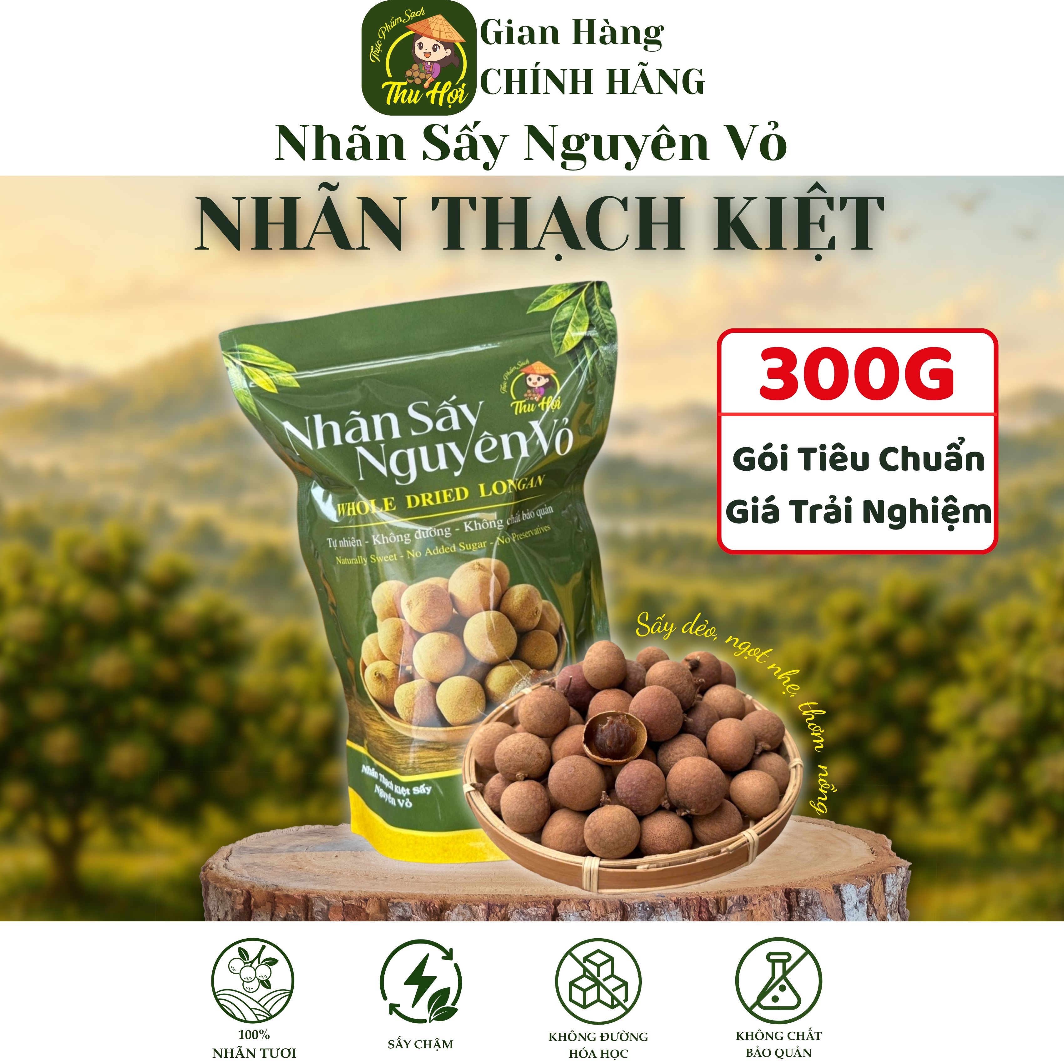 NHÃN THẠCH KIỆT SẤY NGUYÊN VỎ TÚI 300G - TKS