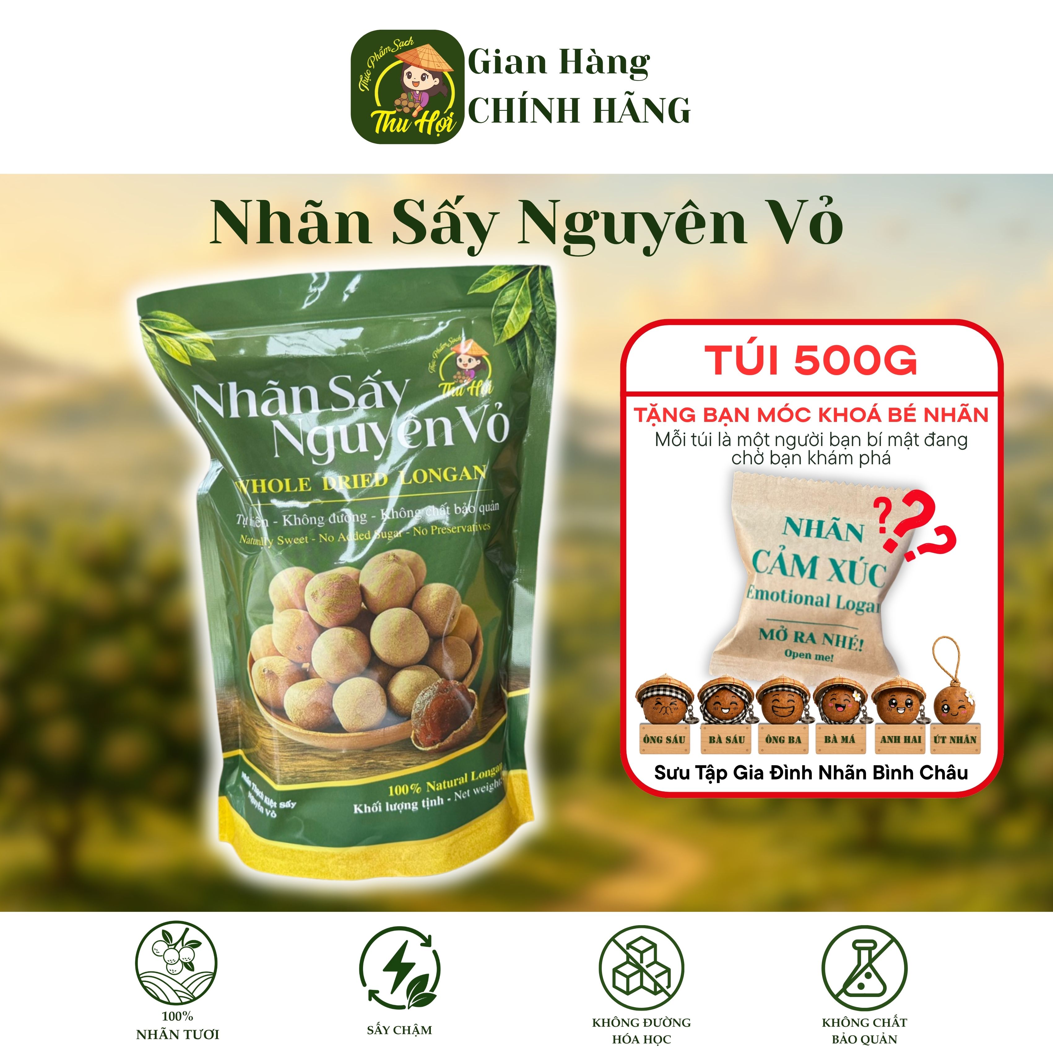 NHÃN THẠCH KIỆT SẤY NGUYÊN VỎ TÚI 500G - TKS