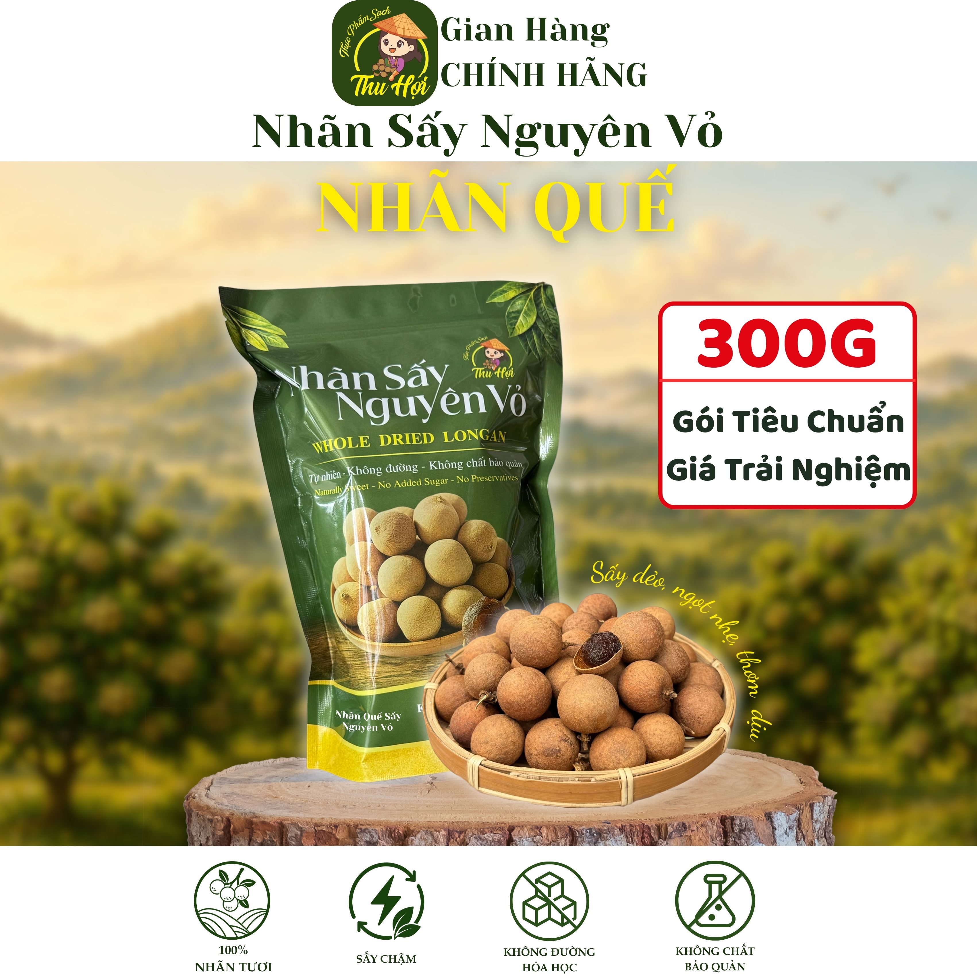 Nhãn Quế Sấy Nguyên Vỏ Túi 300g - TQS
