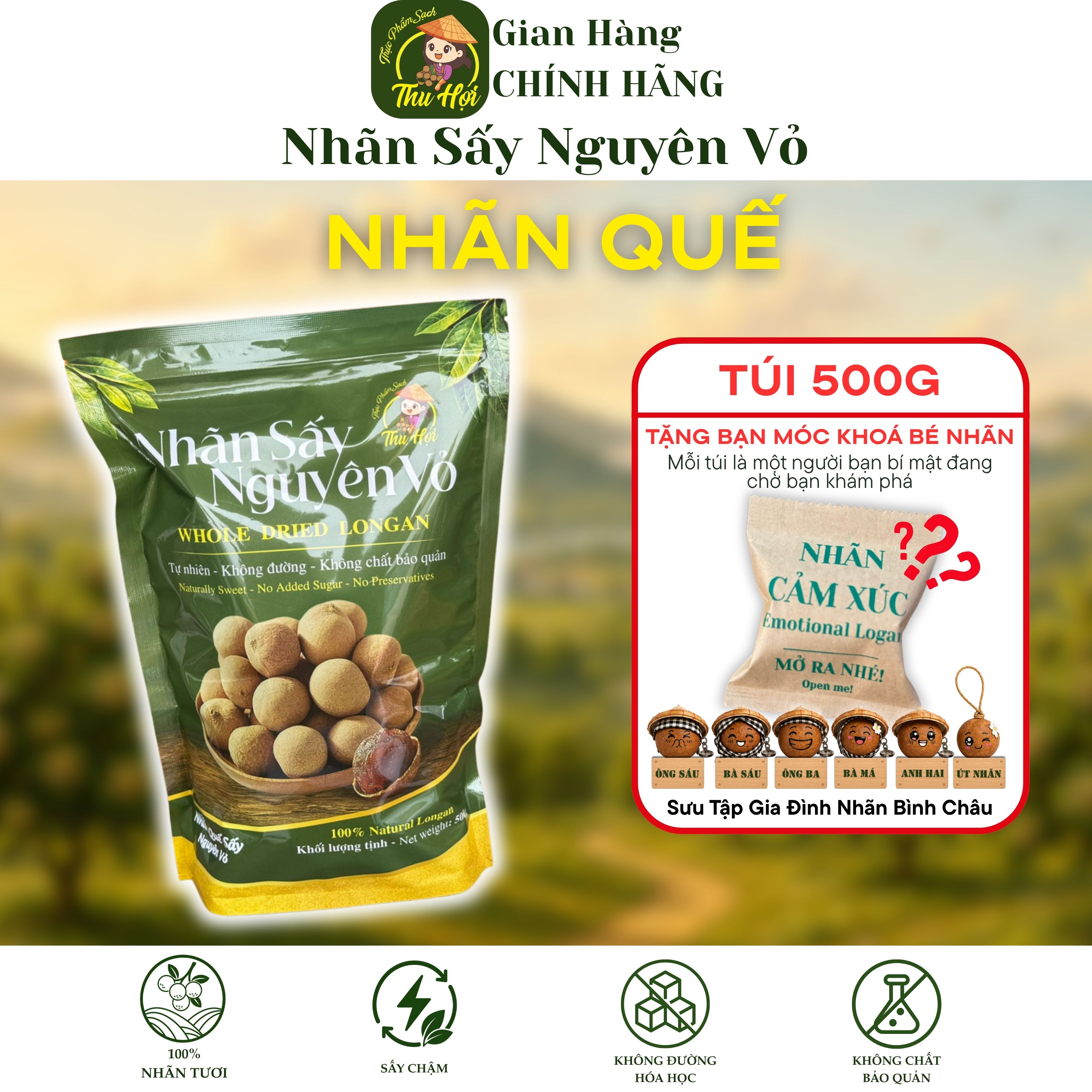 Nhãn Quế Sấy Nguyên Vỏ Túi 500g - TQS