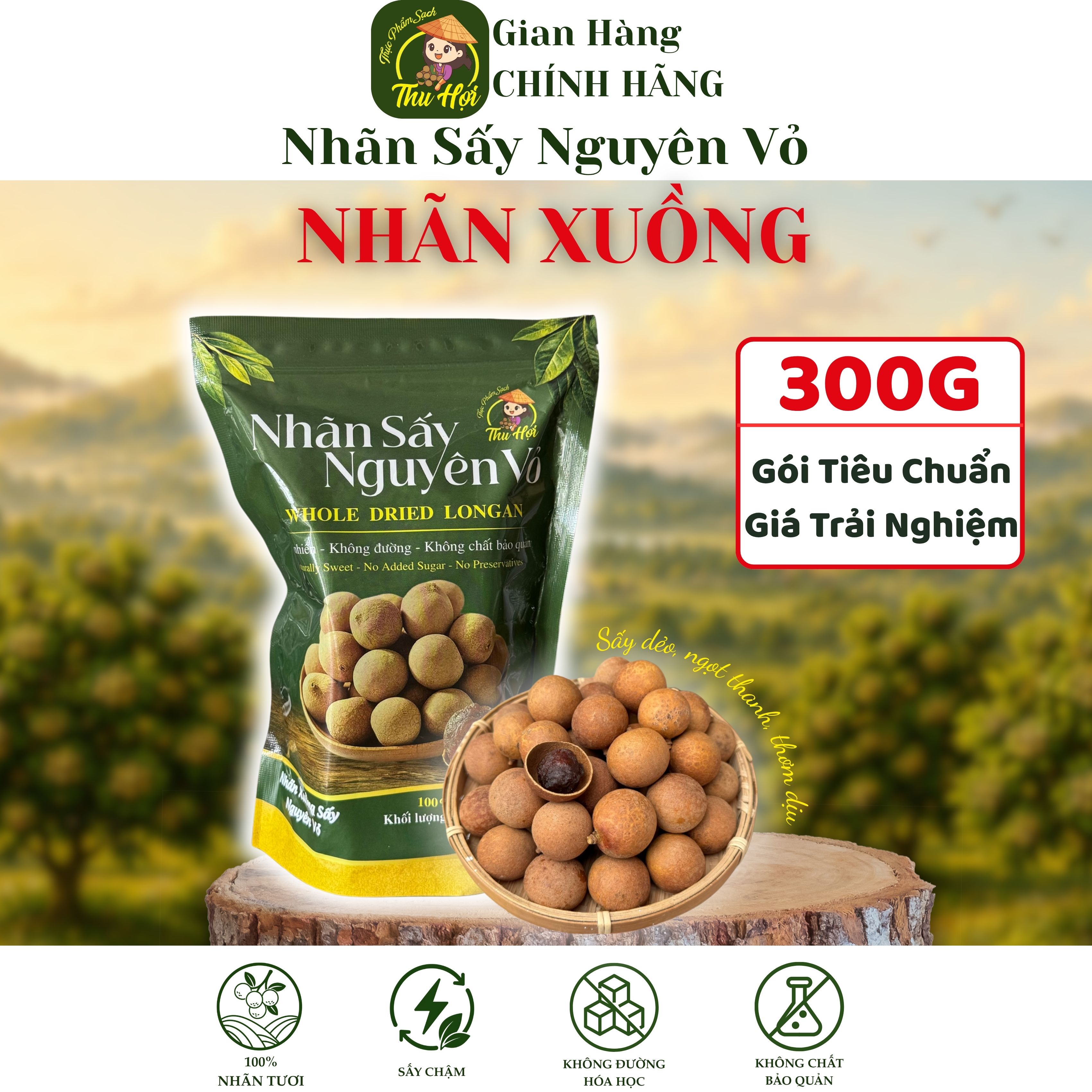 Nhãn Xuồng Sấy Nguyên Vỏ Túi 300g - TXS