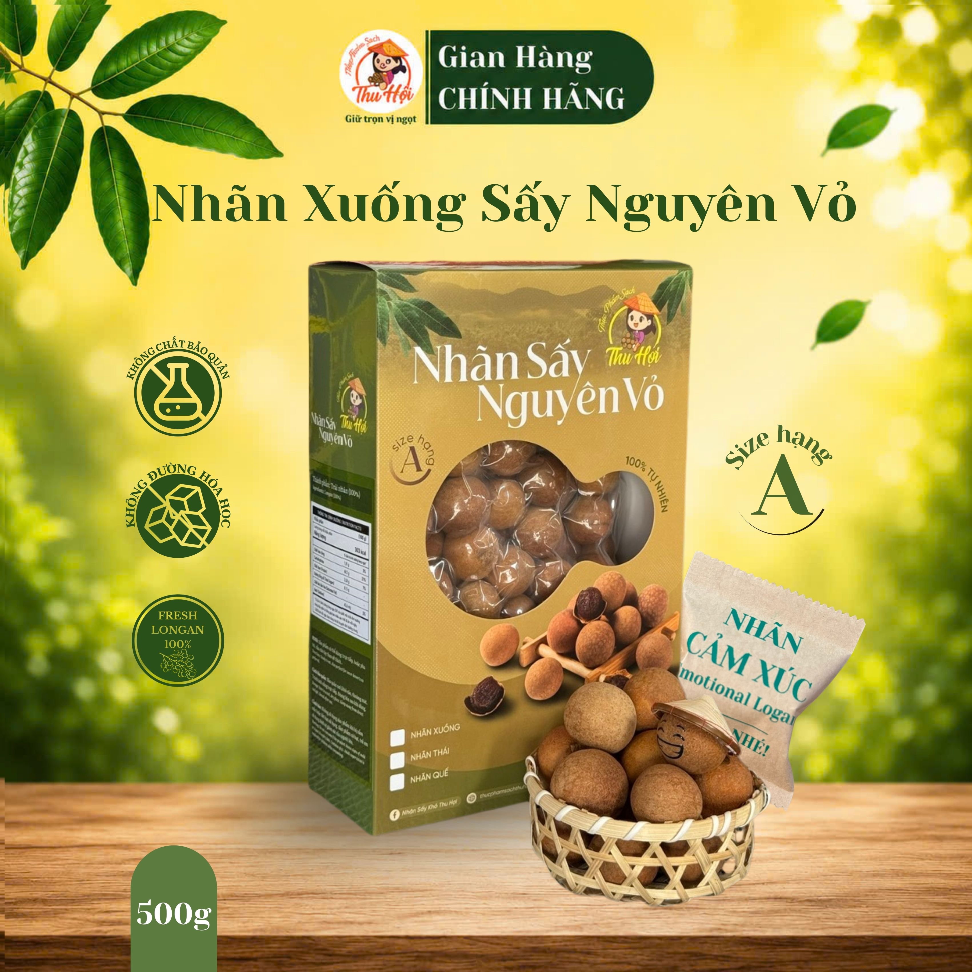 Nhãn Xuồng sấy nguyên vỏ hộp 500gr