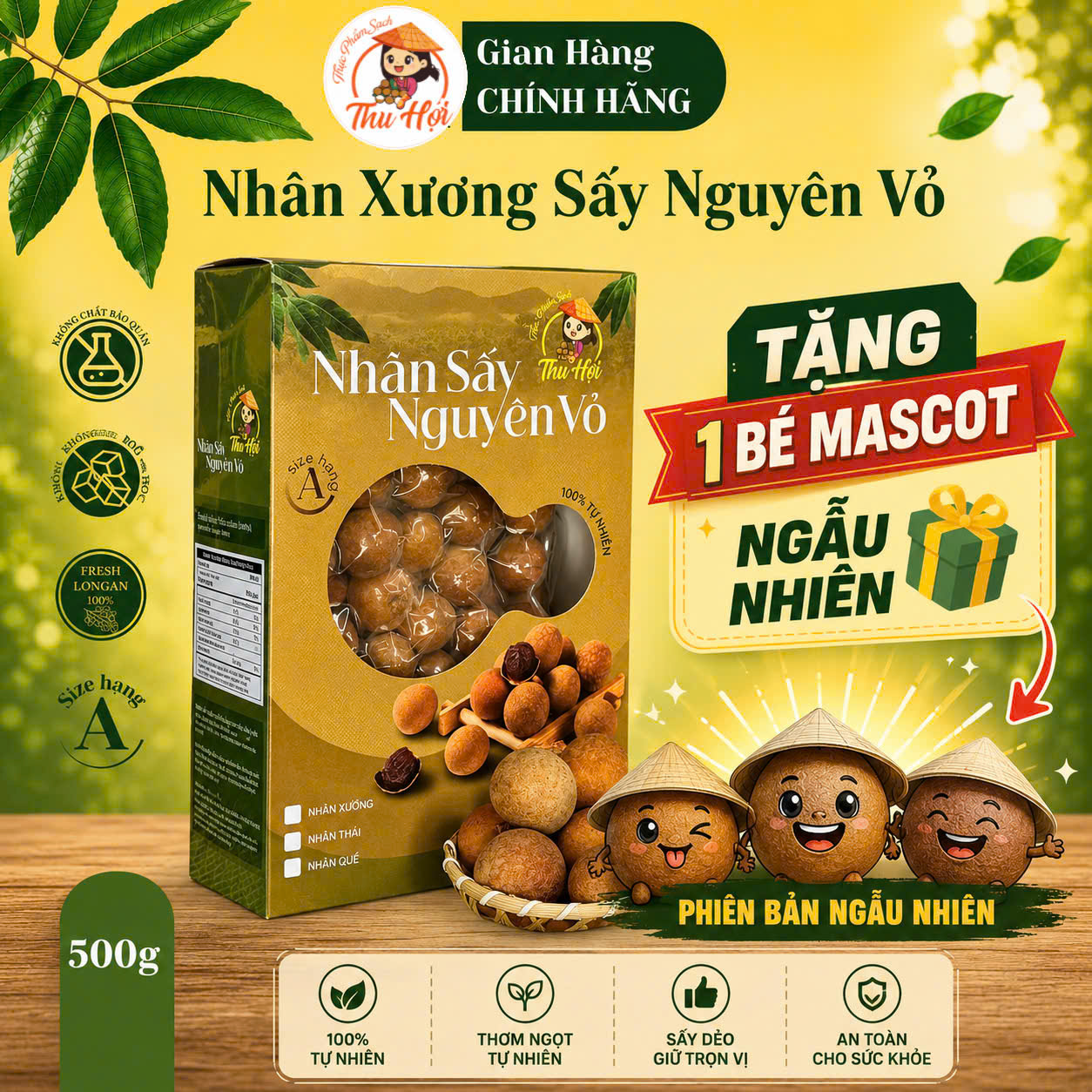 Nhãn Xuồng sấy nguyên vỏ hộp 500gr
