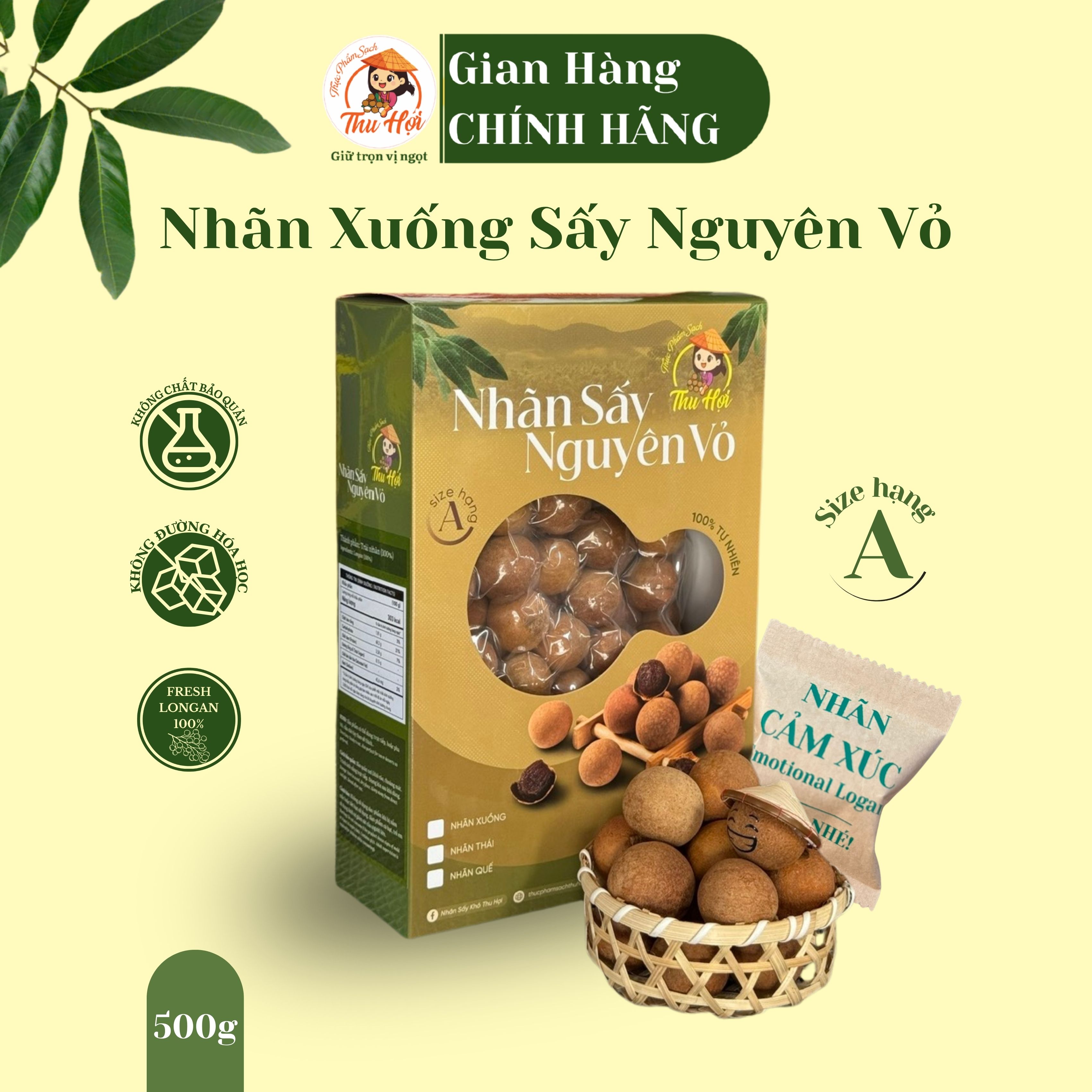 Nhãn Xuồng sấy nguyên vỏ hộp 500gr