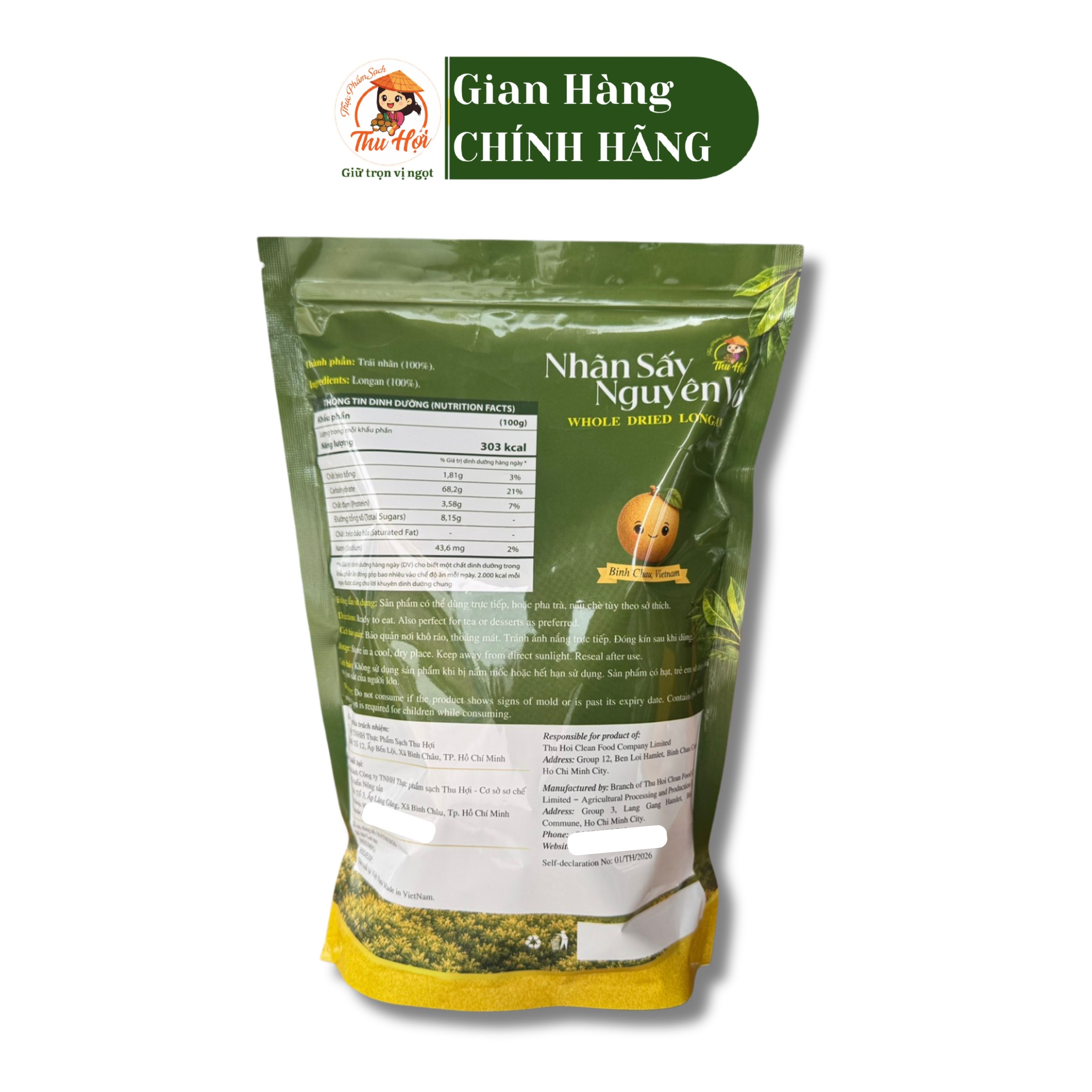 Nhãn Xuồng sấy nguyên vỏ túi 500gr