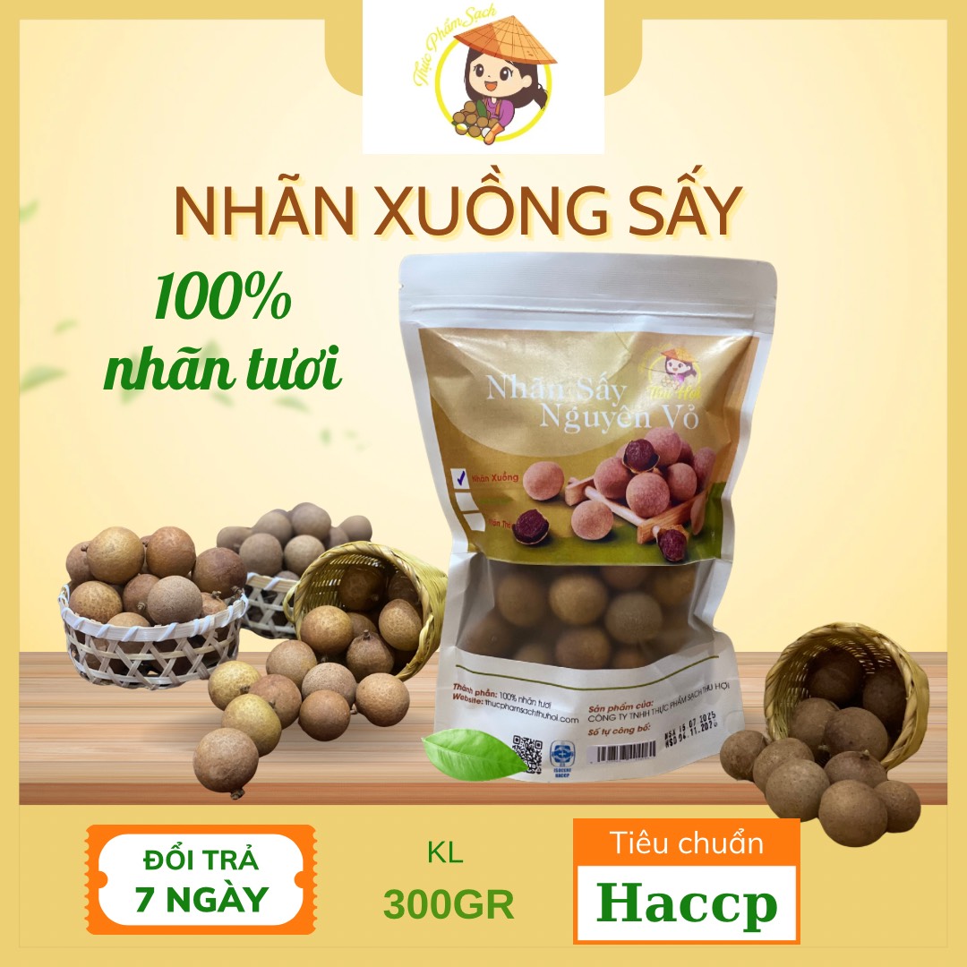 Nhãn Xuồng sấy nguyên vỏ túi 500gr