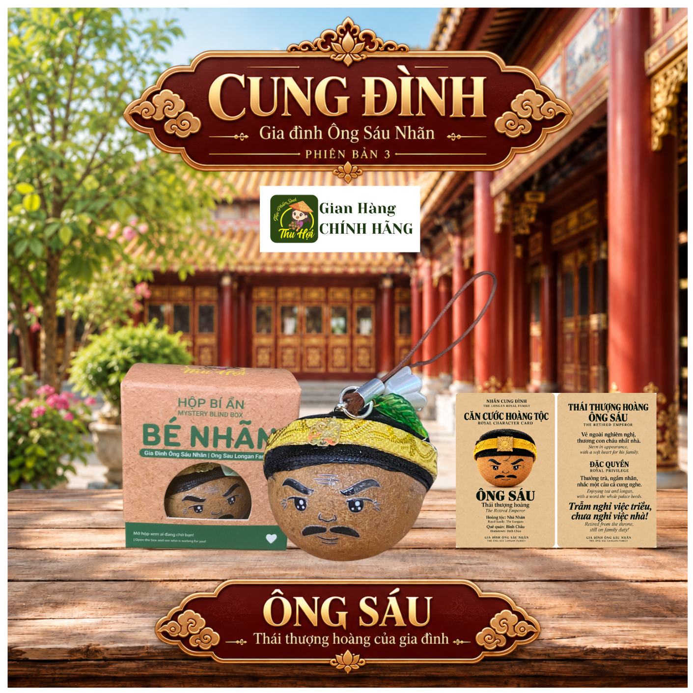 Set 6 Bé Nhãn Cung Đình - Phiên bản 3 – Gia Đình Ông Sáu Nhãn, Móc Khóa Thủ Công Từ Trái Nhãn Thật