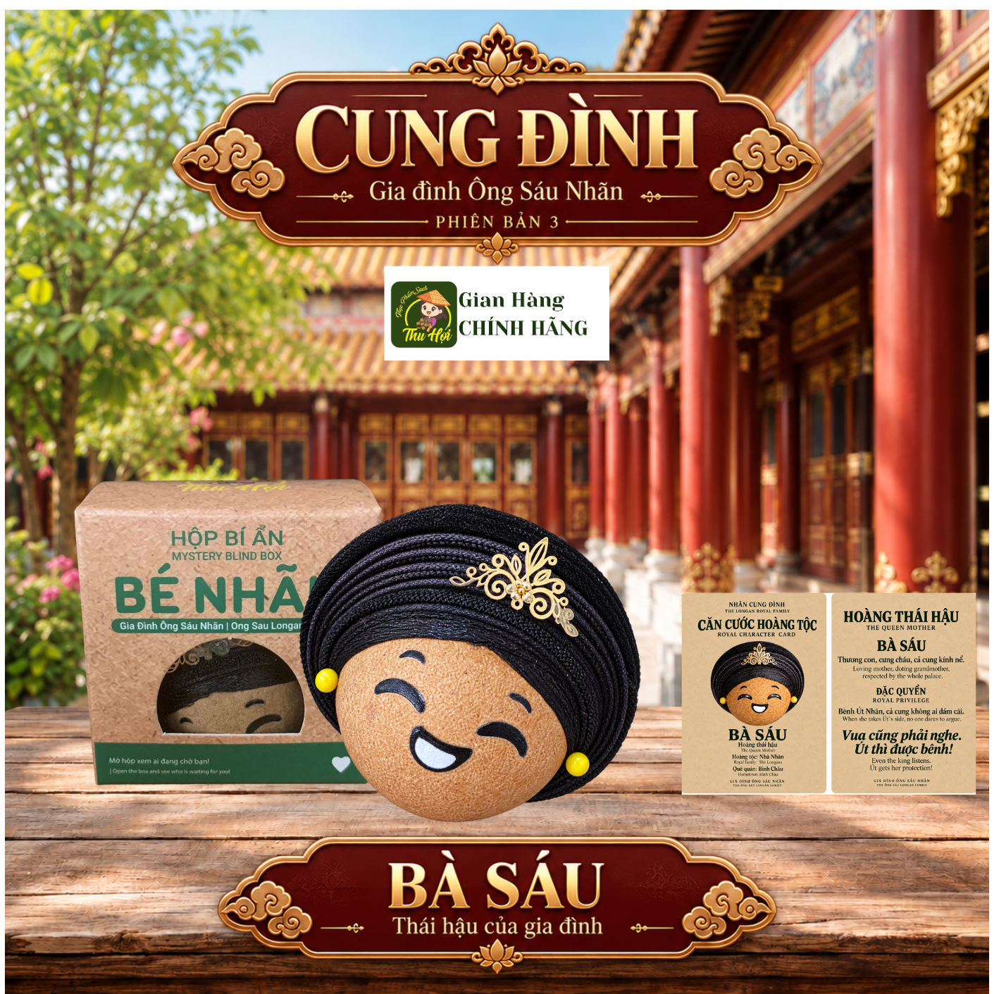Set 6 Bé Nhãn Cung Đình - Phiên bản 3 – Gia Đình Ông Sáu Nhãn, Móc Khóa Thủ Công Từ Trái Nhãn Thật