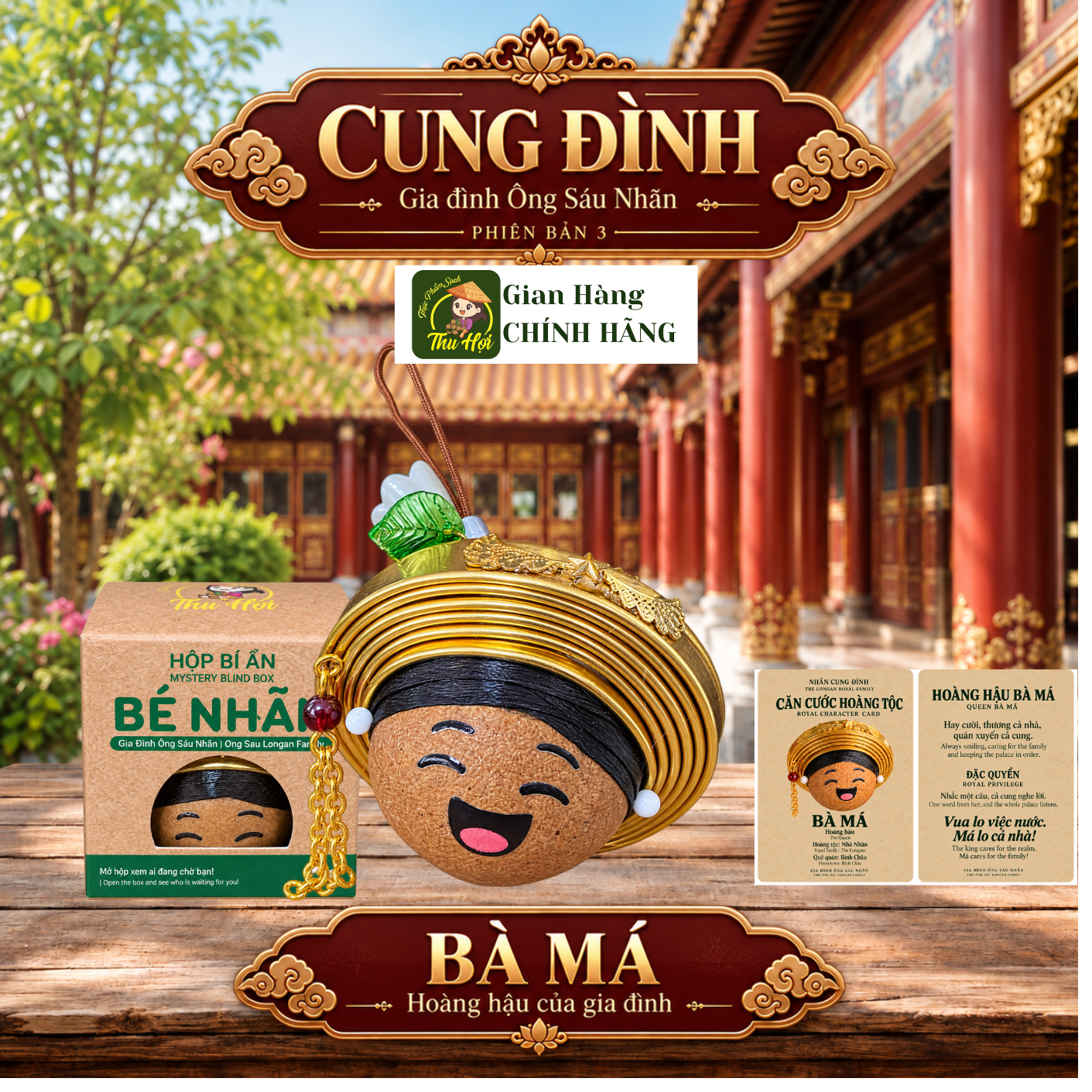 Set 6 Bé Nhãn Cung Đình - Phiên bản 3 – Gia Đình Ông Sáu Nhãn, Móc Khóa Thủ Công Từ Trái Nhãn Thật