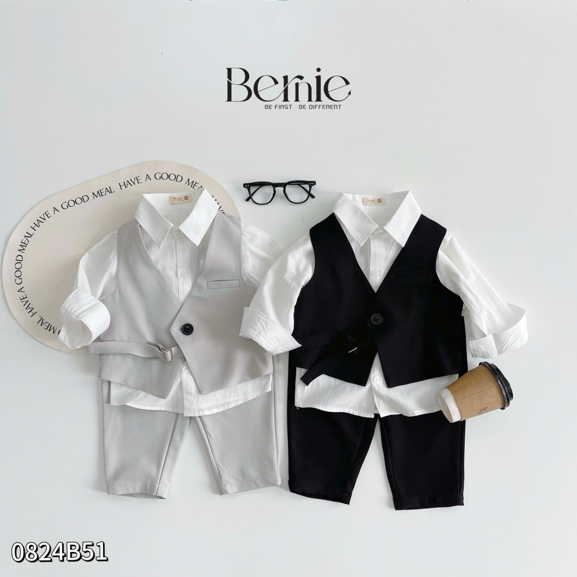 Bộ Vest Bé Trai BERNIE 3 Chi Tiết Phối Đai 0824B51