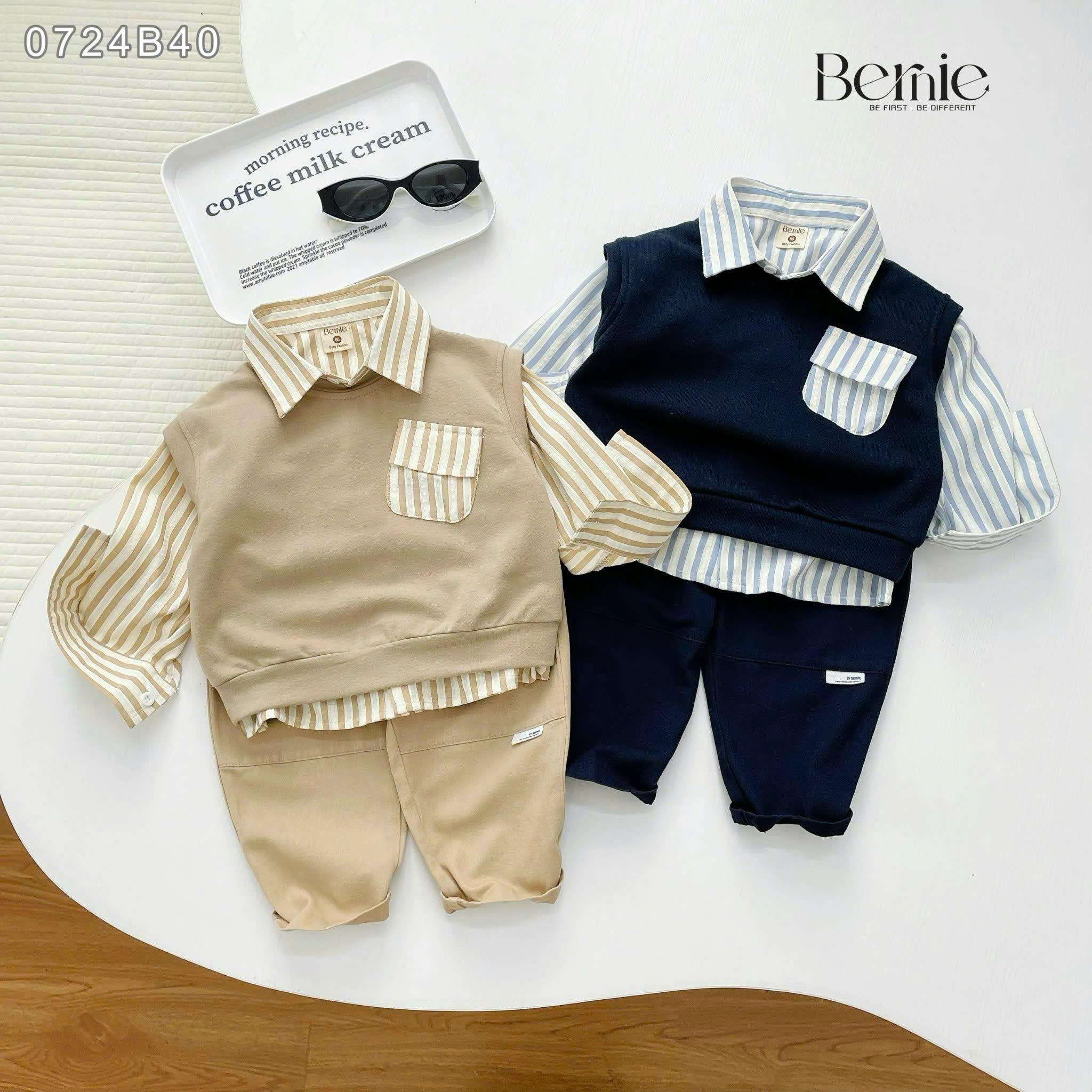 Set Gi-lê bé trai 3 chi tiết phối túi kẻ 0724B40