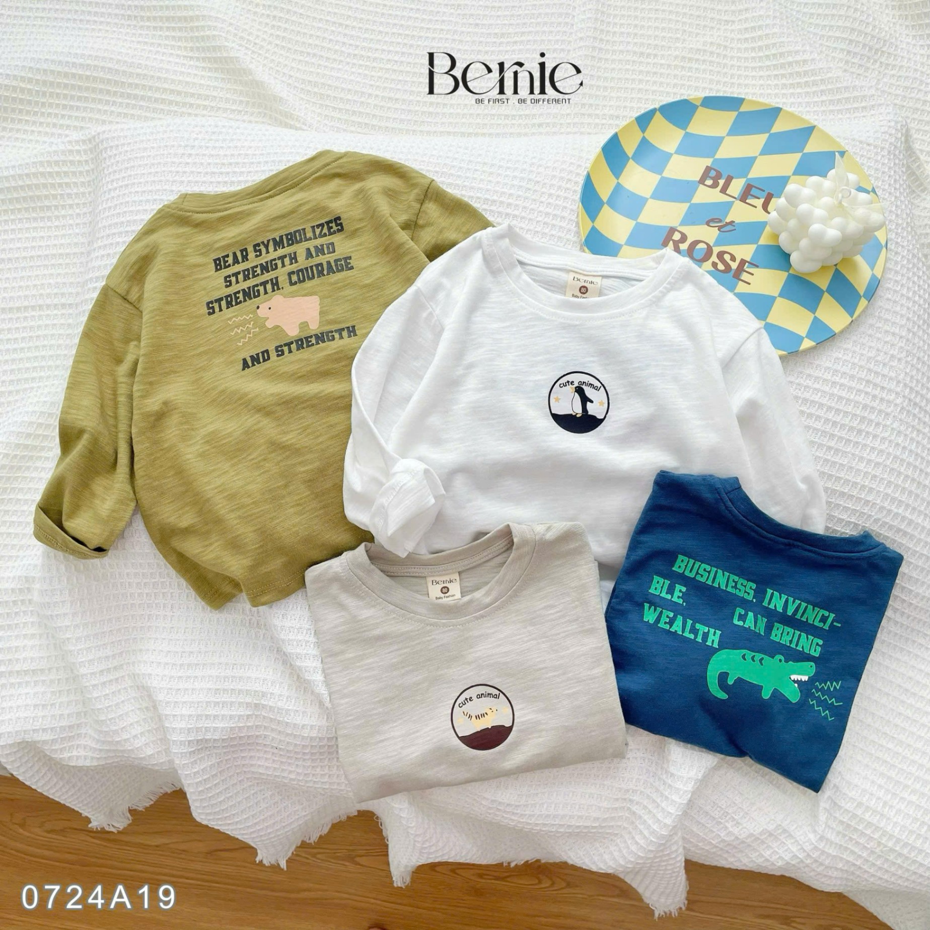 Áo thun dài tay BERNIE vải xước in họa tiết 0724A19