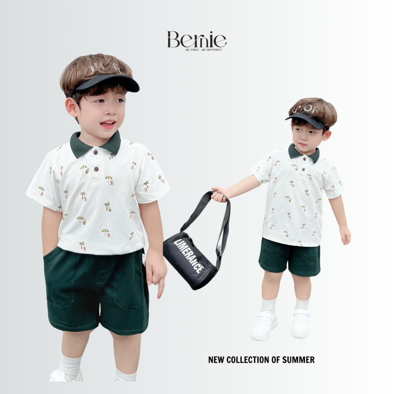Bộ Cộc Tay Bé Trai BERNIE Họa Tiết Cây Dừa 0424B02