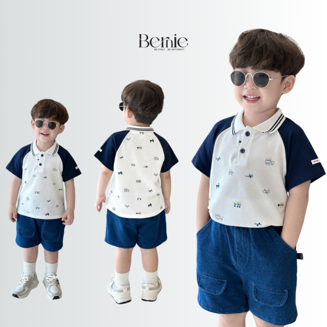 Bộ Cộc Tay Bé Trai BERNIE Hoạ Tiết Ô Tô 0824B18