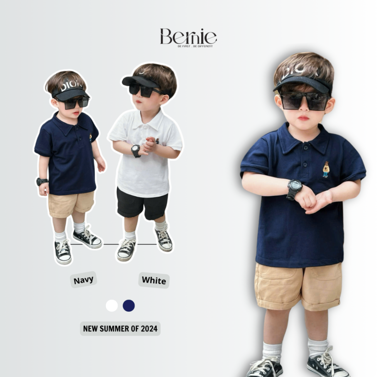 Bộ Cộc Tay Bé Trai BERNIE Thêu Gấu 22B486