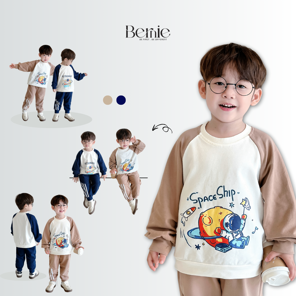 Bộ Dài Tay Bé Trai BERNIE Da Cá Mỏng Phi Hành Gia 0524B18