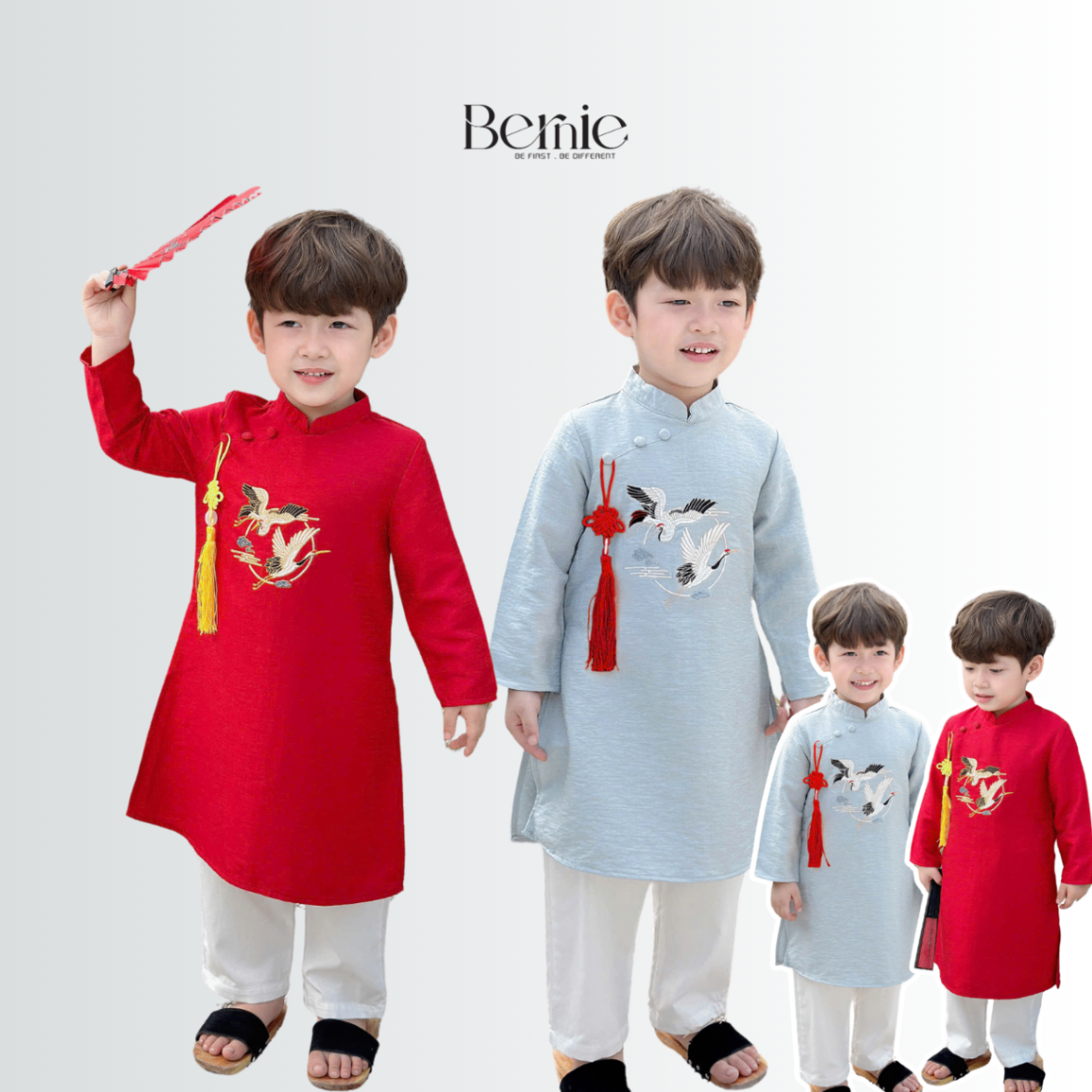 Set áo dài Tafta thêu hạc kèm dây khánh Mã 0824B37