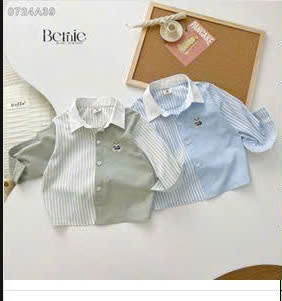 Áo sơ mi dài tay bé trai BERNIE kẻ thêu gấu Mã 0724A39
