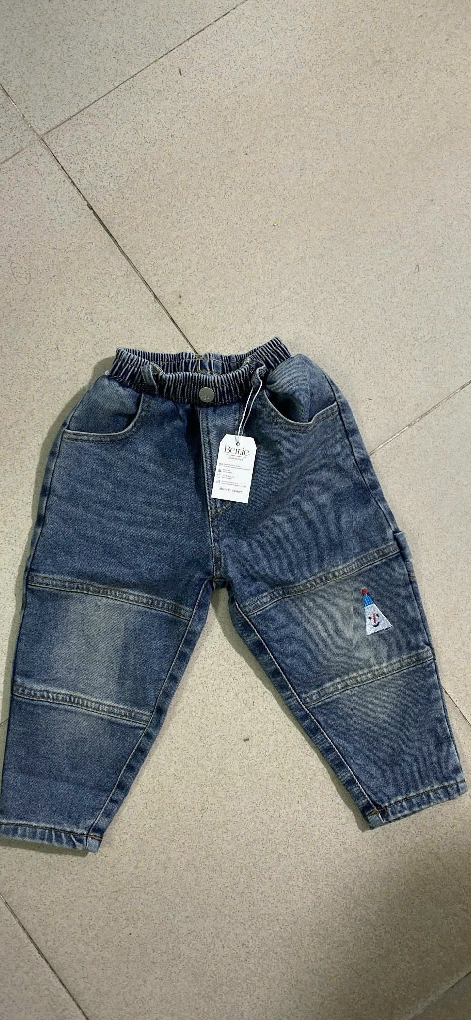 Quần Jeans Bé Trai BERNIE Xanh mài họa tiết Mã 24Q024