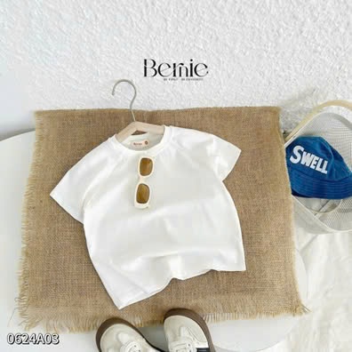 Áo cộc bé trai BERNIE tay raglag màu trắng trơn Mã 0624A03