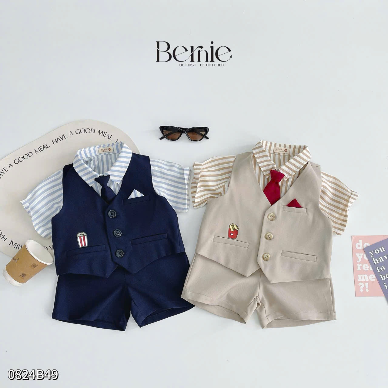 Set gi lê sơ mi kẻ 4 chi tiết bé trai Bernie Mã 0824B49