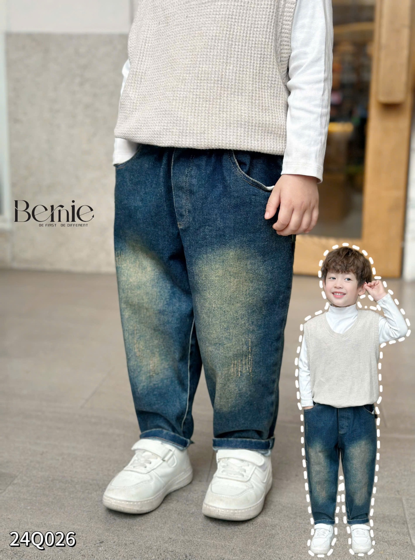Quần Jeans Trơn Bé Trai BERNIE Dáng Baggy Form Rộng Mã Q24026