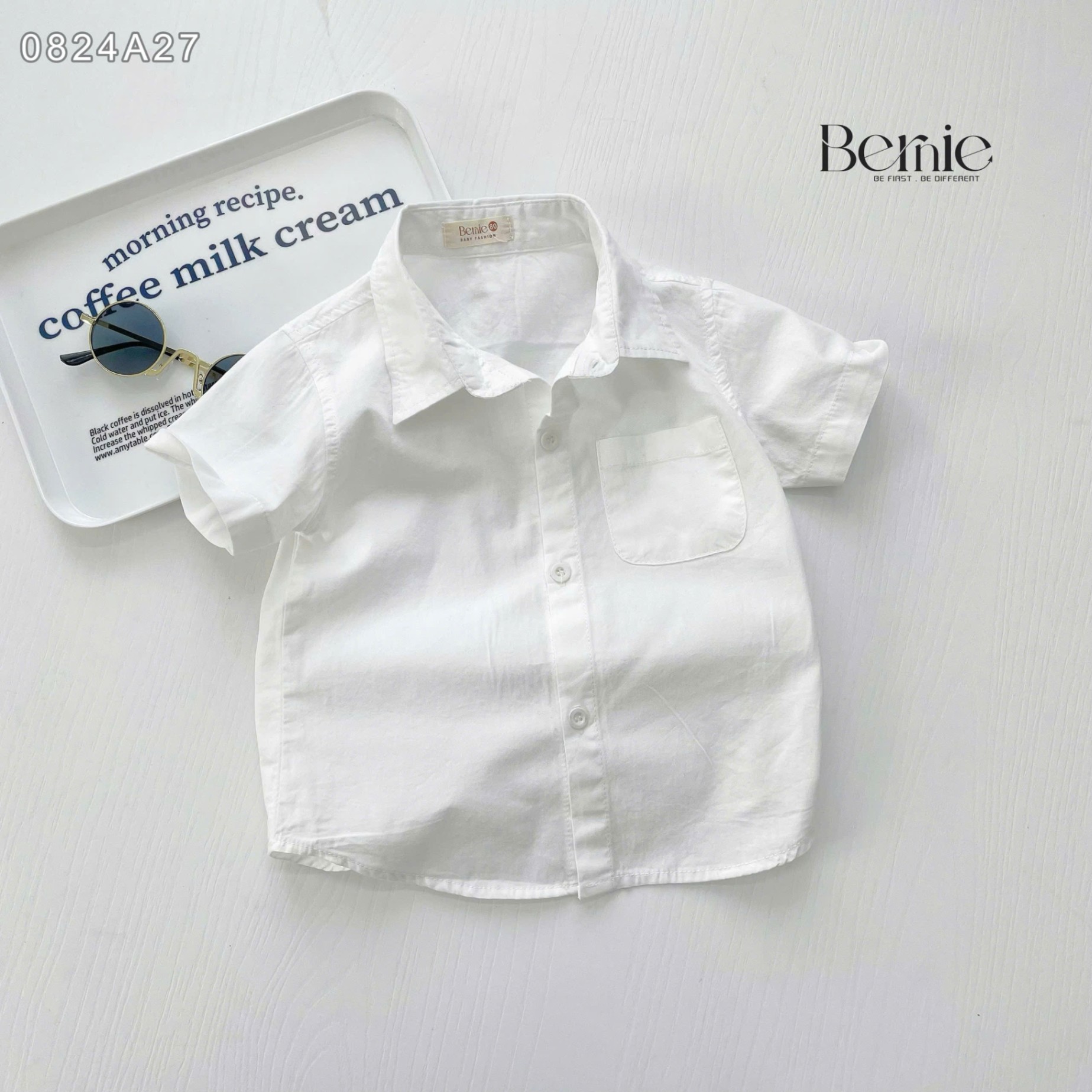 Áo sơ mi trắng cộc tay bé trai BERNIE Mã 0824A27