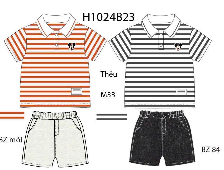 Bộ Thun Cộc Tay Bé Trai Bernie Kẻ Thêu Mickey Mã H1024B23