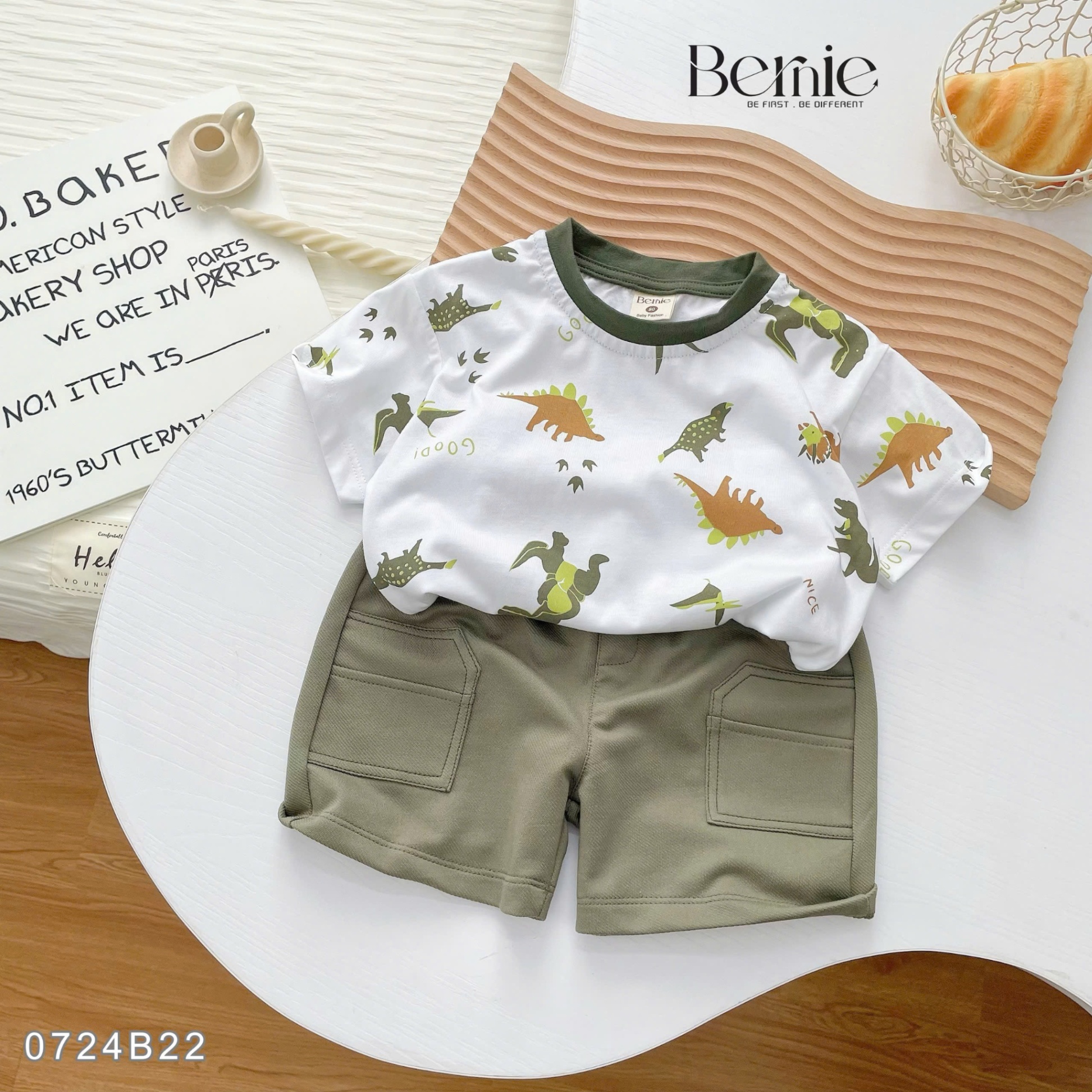 Bộ Thun Cộc Tay Bé Trai Bernie in Tràn Dinosaur Mã 0724B22