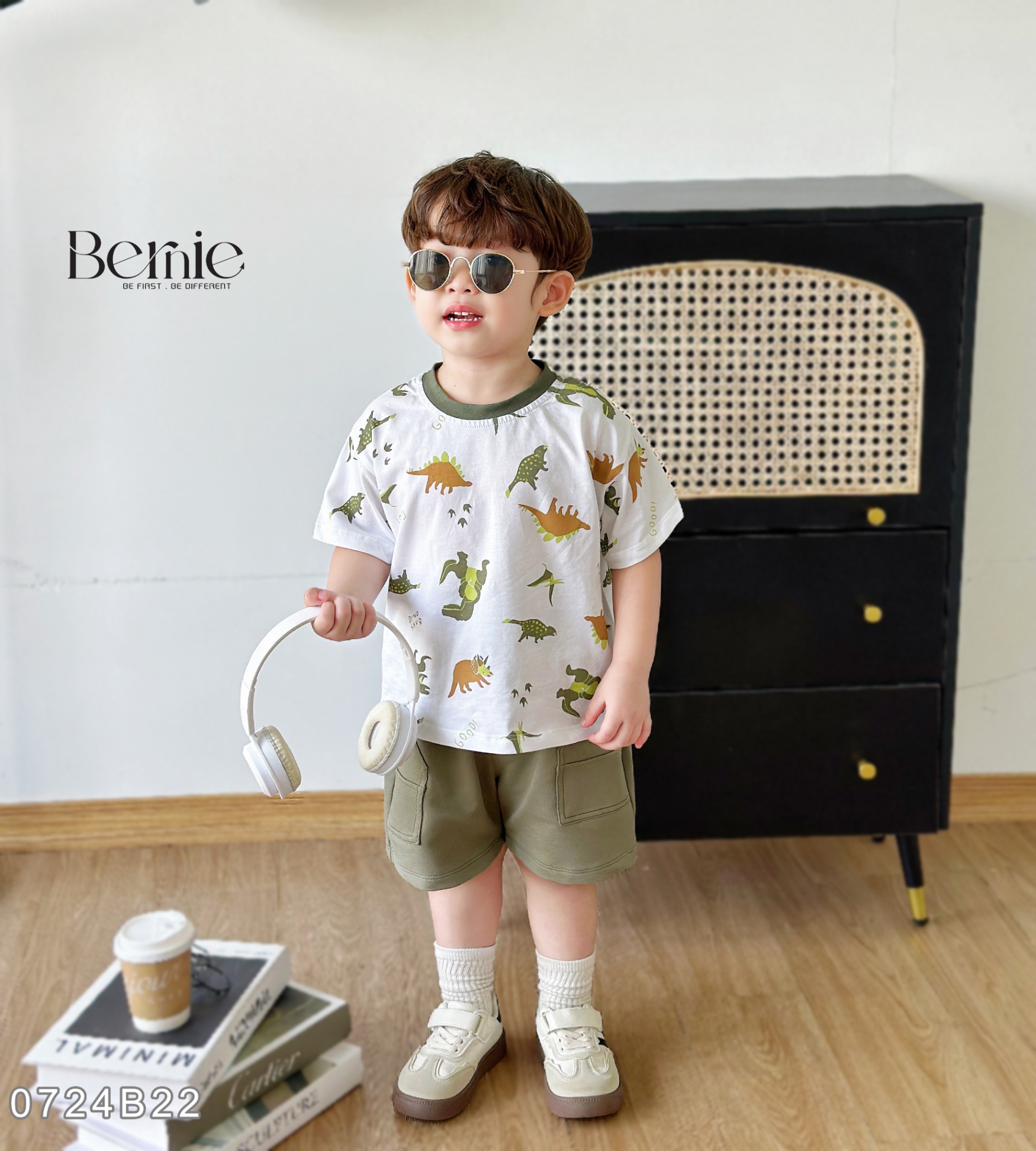 Bộ Thun Cộc Tay Bé Trai Bernie in Tràn Dinosaur Mã 0724B22